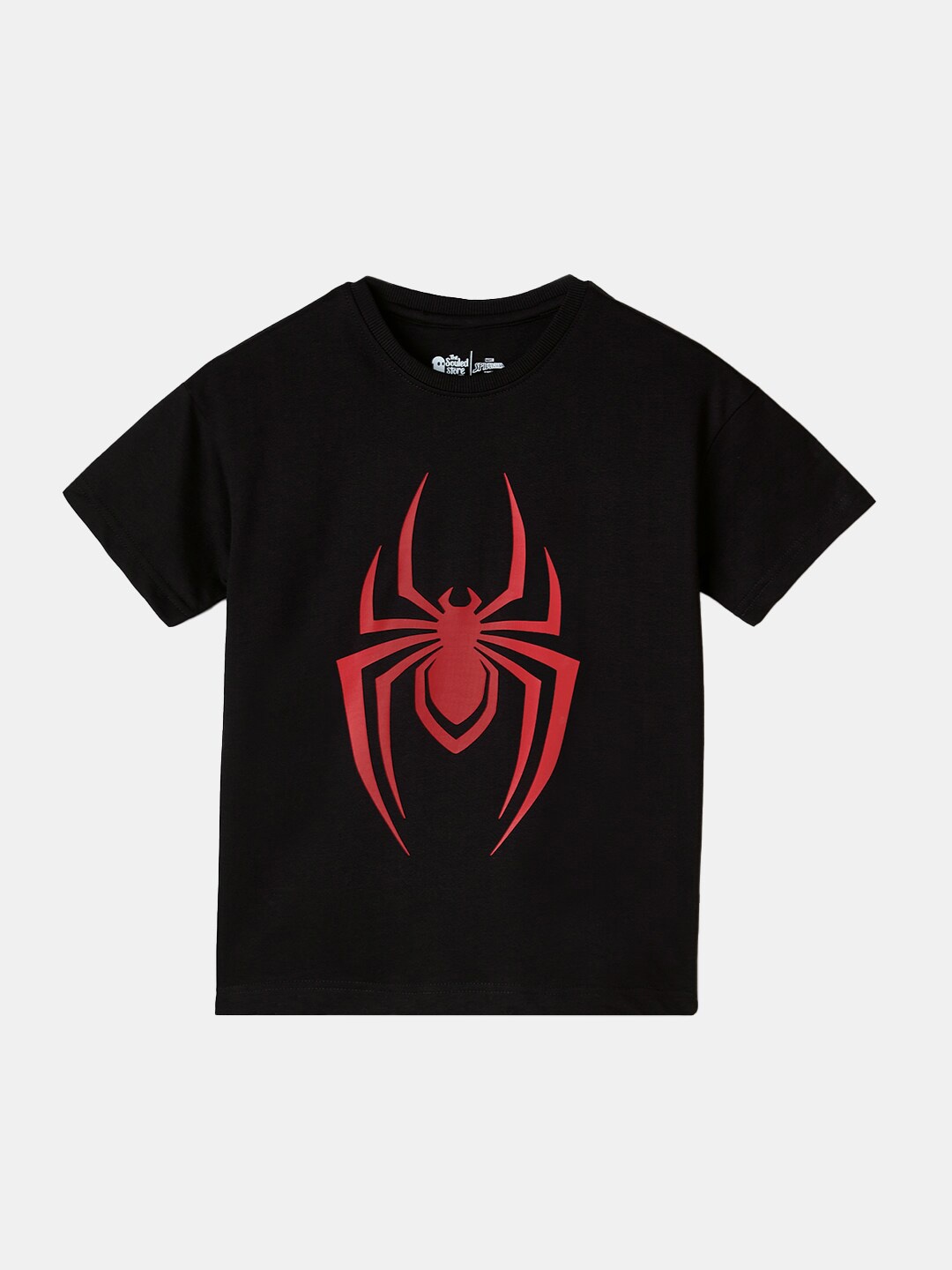

The Souled Store Boys Spider-Man Logo Printed Pure Cotton T-shirt, Black