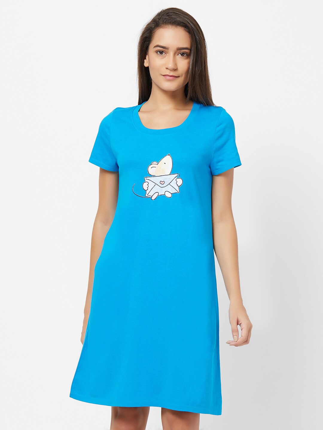 

Soie Printed Short Sleeves Super Soft T-shirt Nightdress, Blue