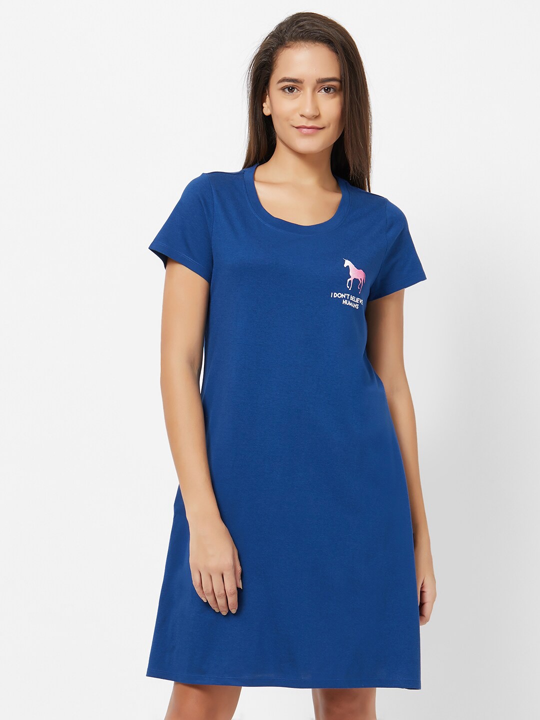

Soie Round Neck T-Shirt Nightdress, Blue