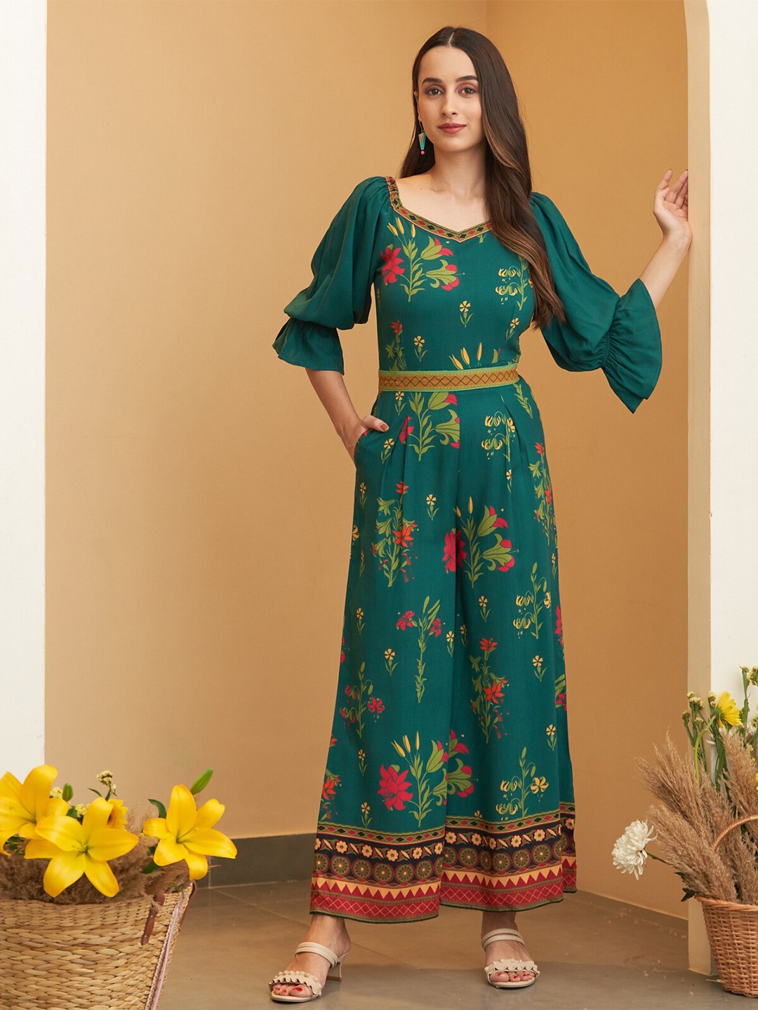 

Rustorange Printed Culotte Jumpsuit, Green