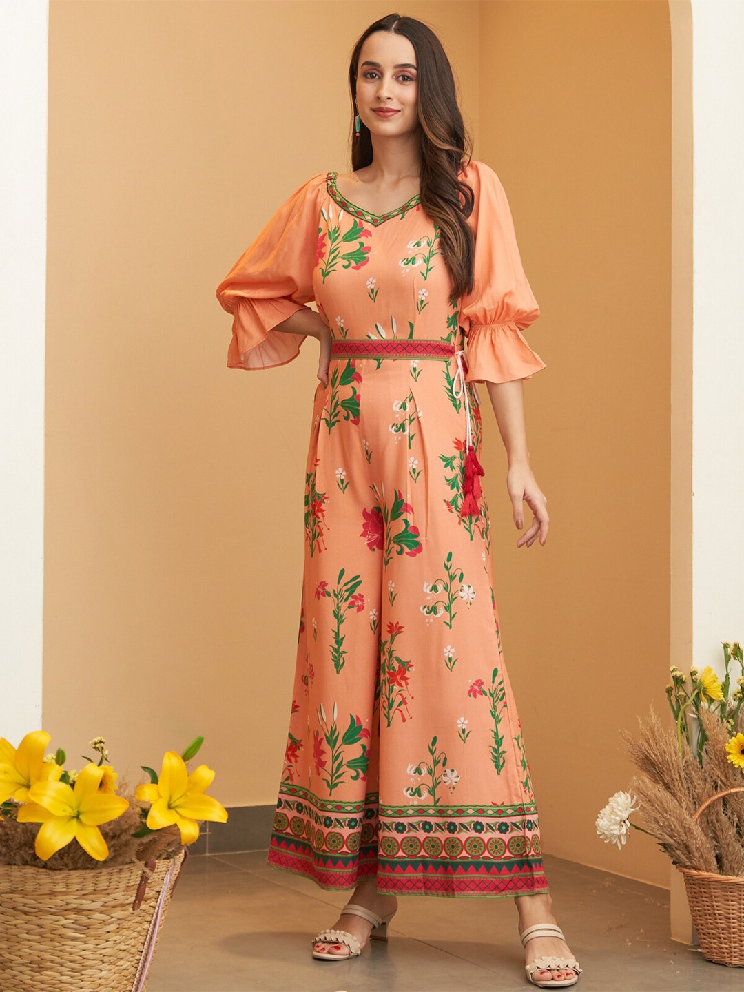 

Rustorange Printed Culotte Jumpsuit, Pink