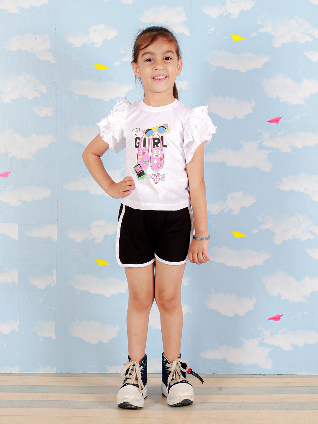 

The Mom Store Girls Printed Top with Shorts, White