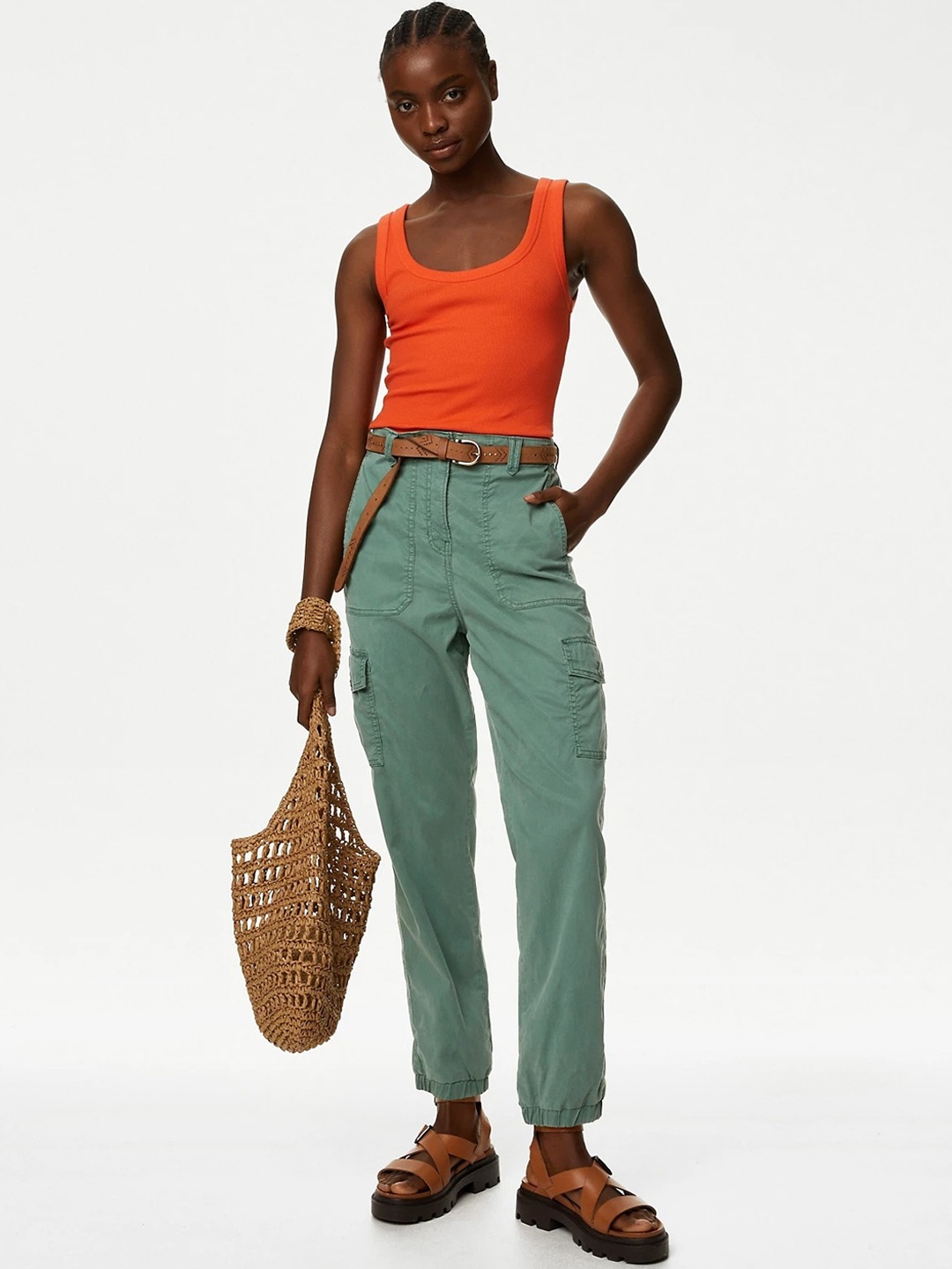 

Marks & Spencer Women Straight Fit High-Rise Cragos, Green