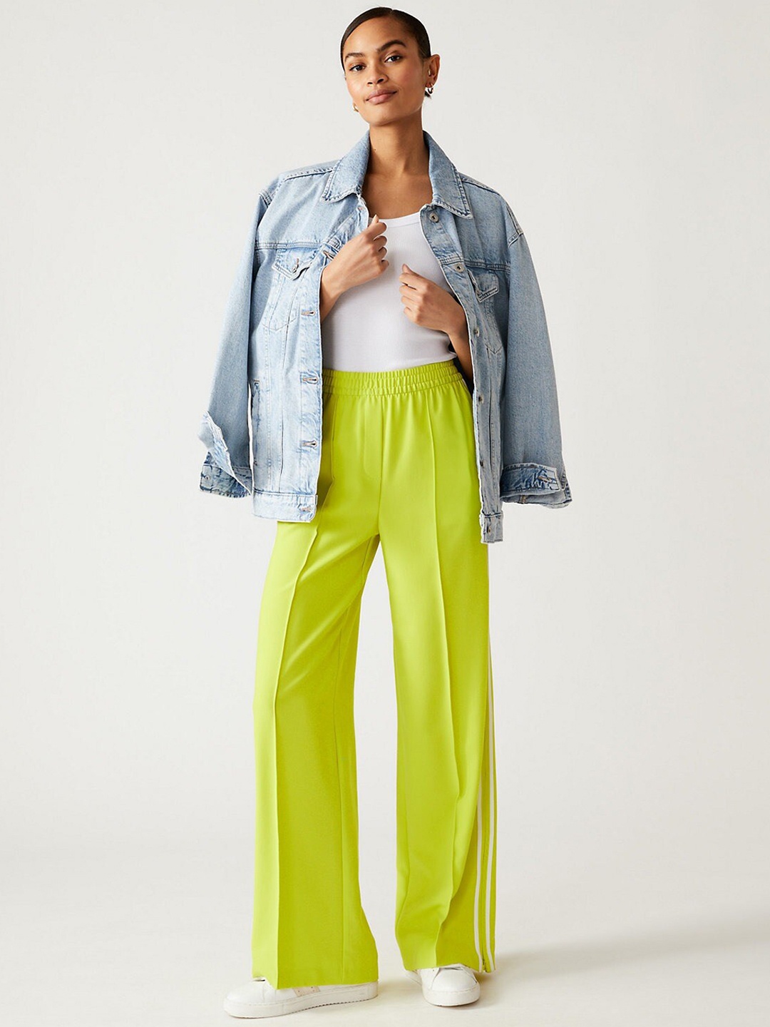 

Marks & Spencer Women Flared High-Rise Parallel Trousers, Lime green