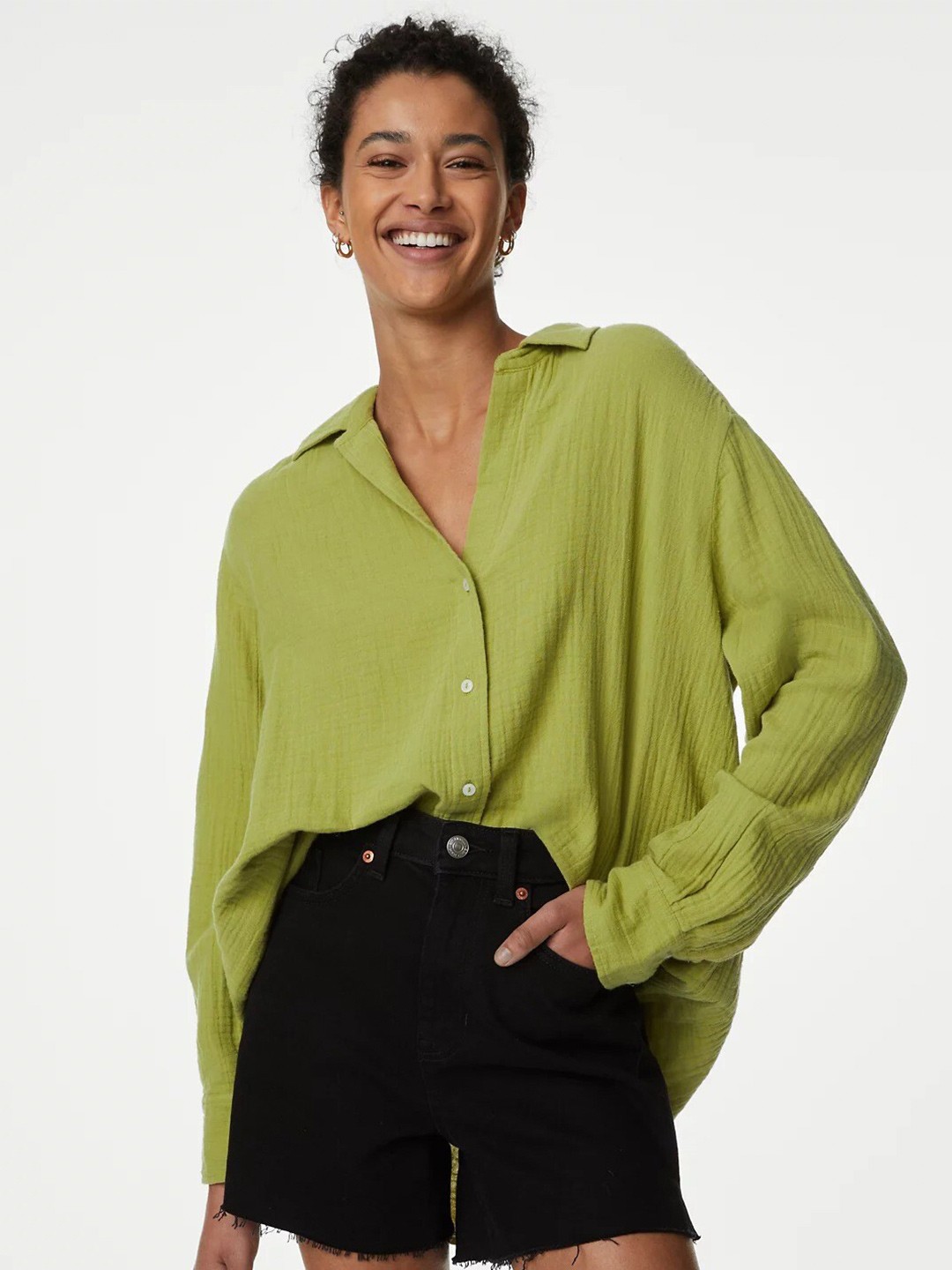 

Marks & Spencer Spread Collar Opaque Casual Shirt, Green