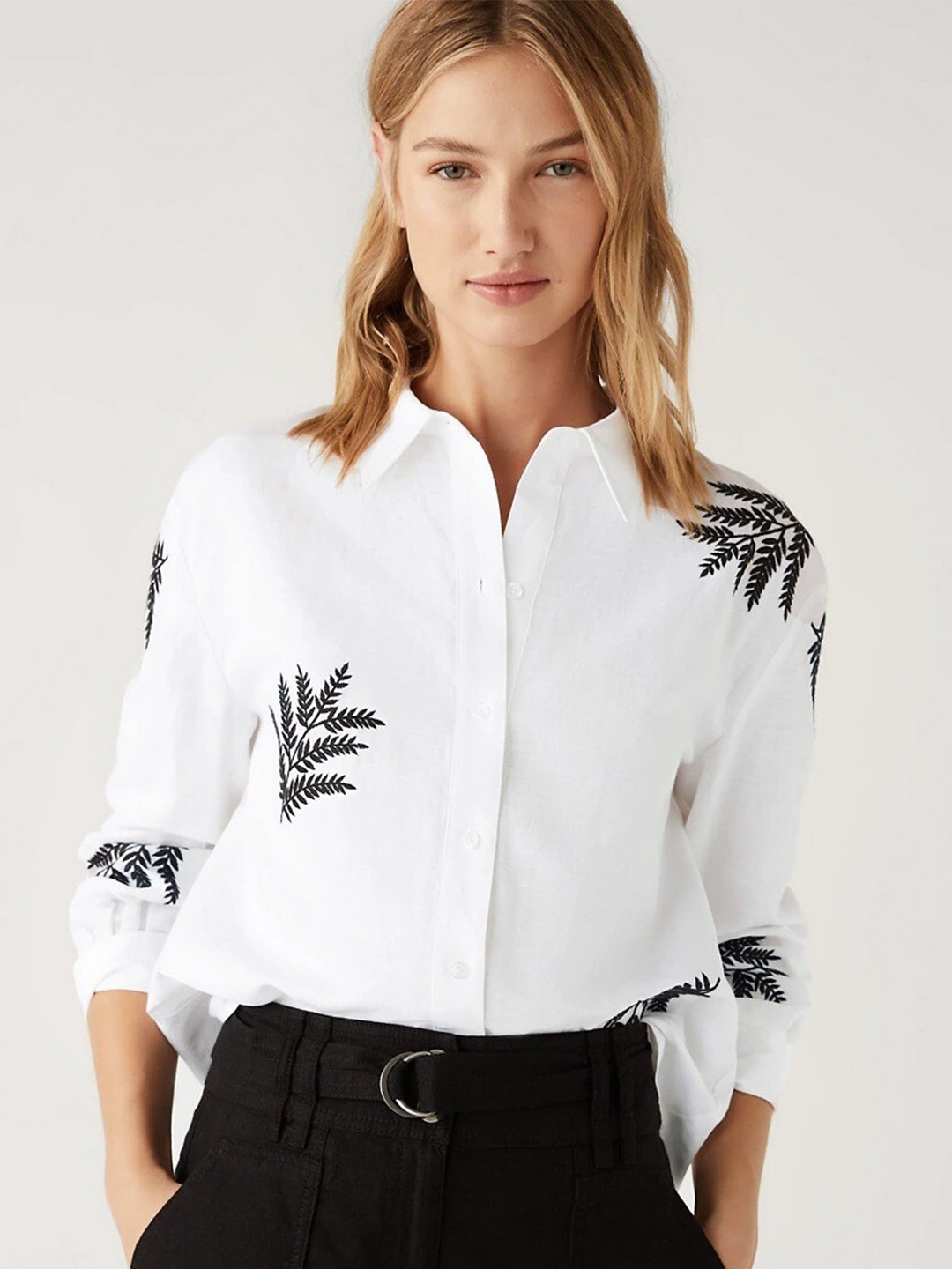 

Marks & Spencer Floral Embroidered Opaque Casual Shirt, White