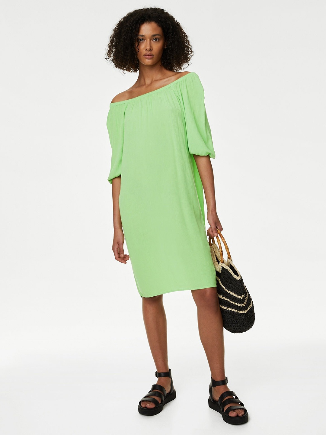 

Marks & Spencer Off-Shoulder A-Line Dress, Lime green