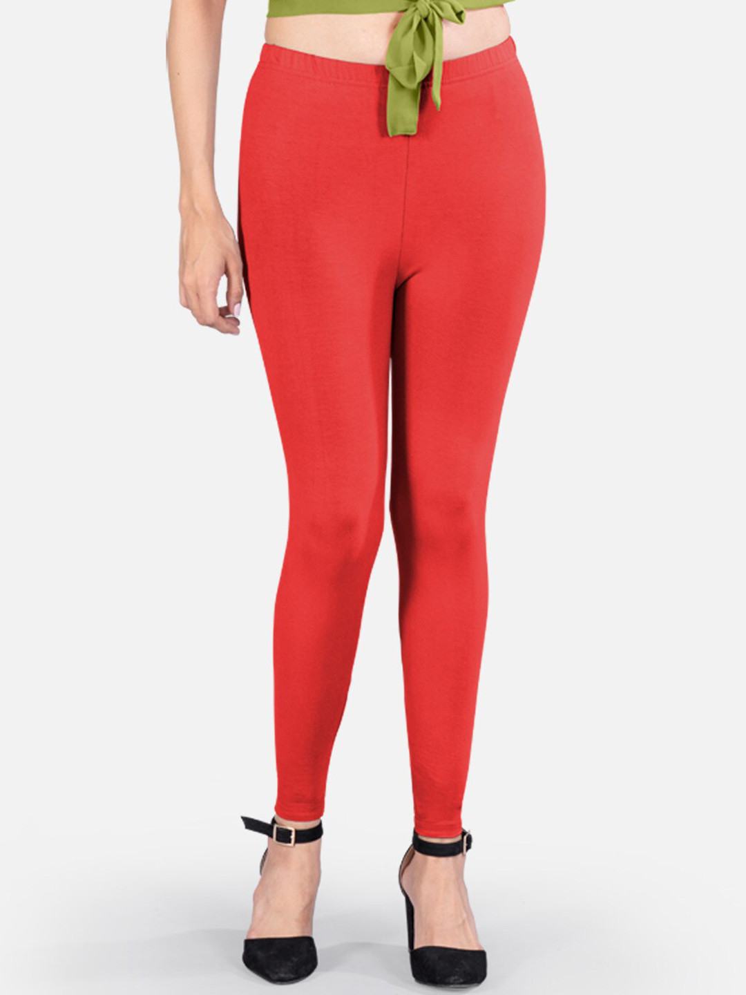 

indian flower Ankle Length Leggings, Red