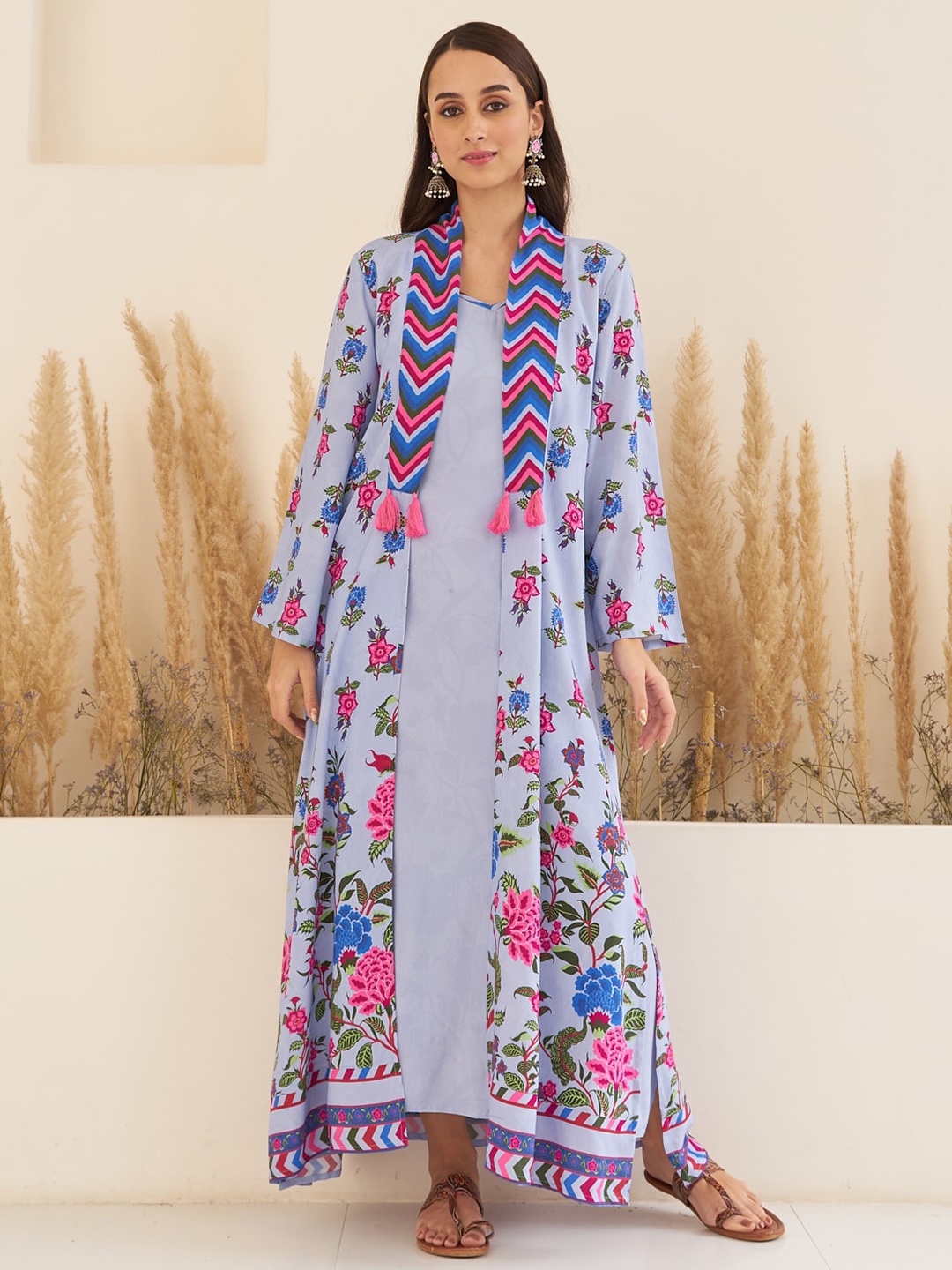 

Rustorange Floral Printed Longline Shrug, Lavender