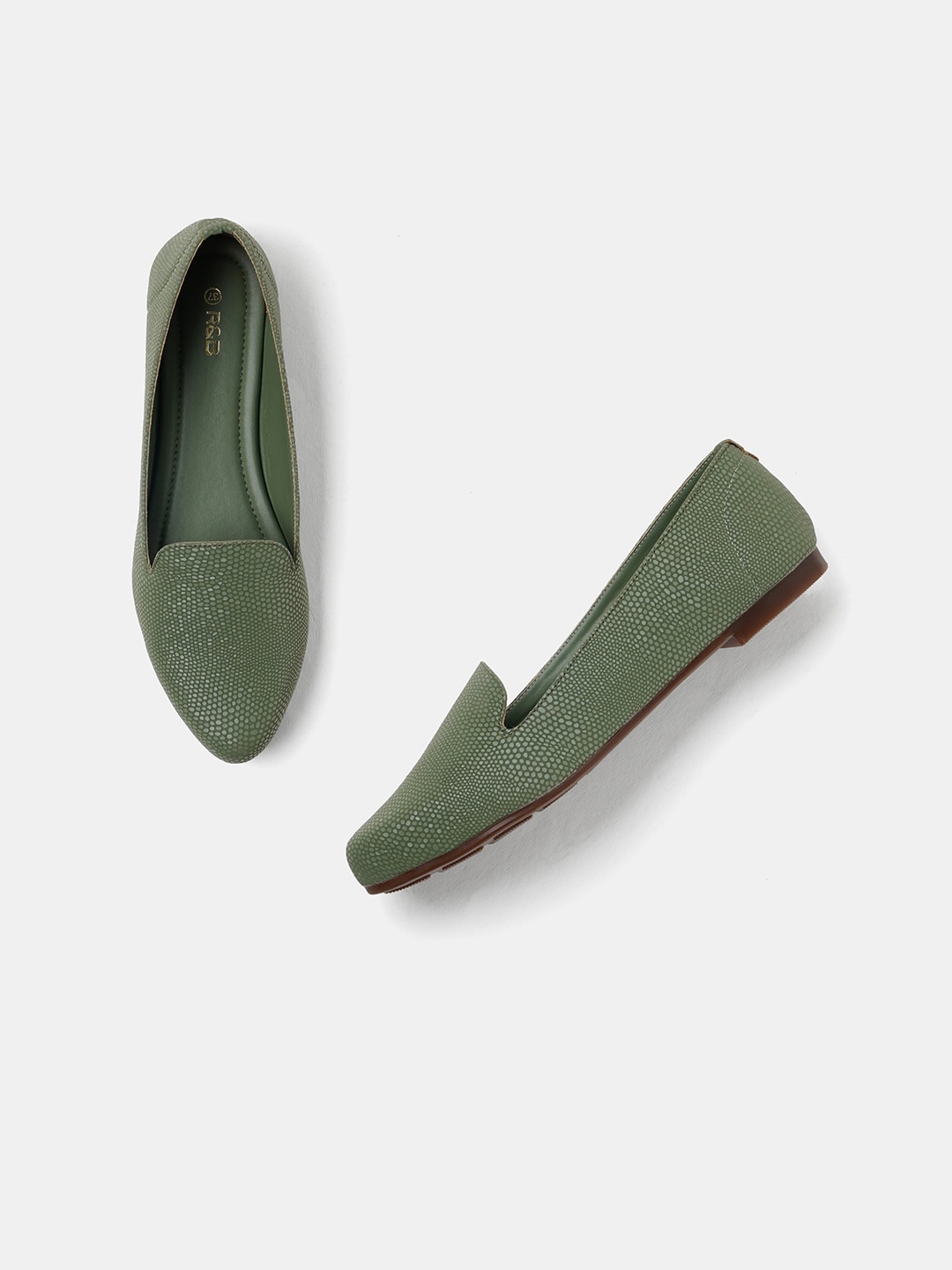 

R&B Pointed Toe Textured Ballerinas, Sea green