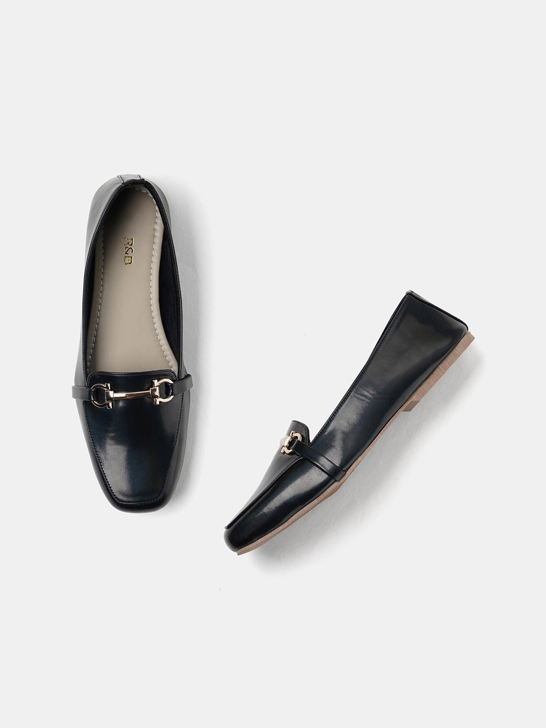 

R&B Embellished Square Toe Ballerinas, Black