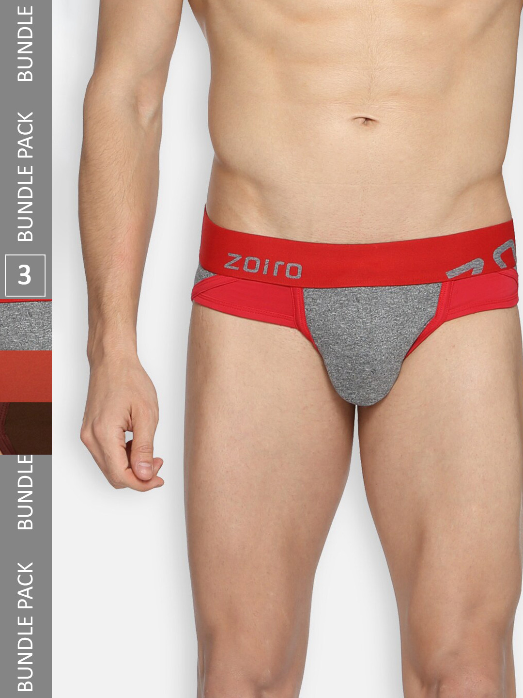

Zoiro Pack Of 3 Colourblocked Pure Cotton Basic Briefs ZO-BRI-TRE01-BRBU-CRBJ-ROBK-S-3PC, Red