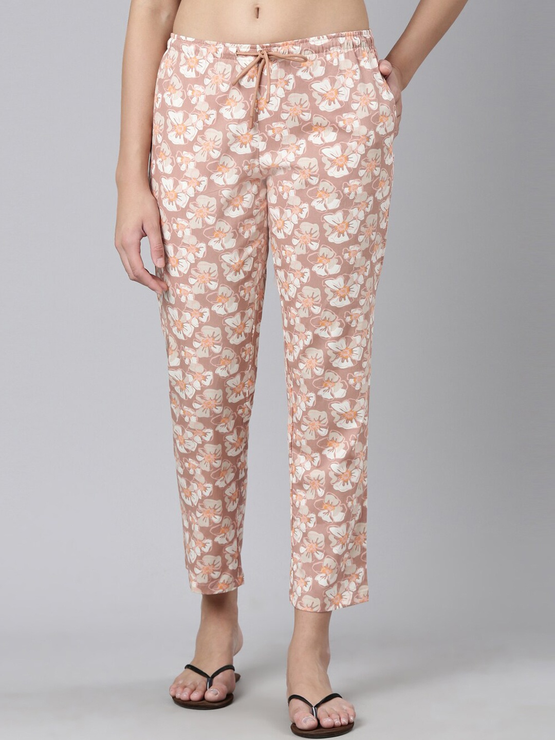 

Enamor Women Printed Cotton Lounge Pants, Peach