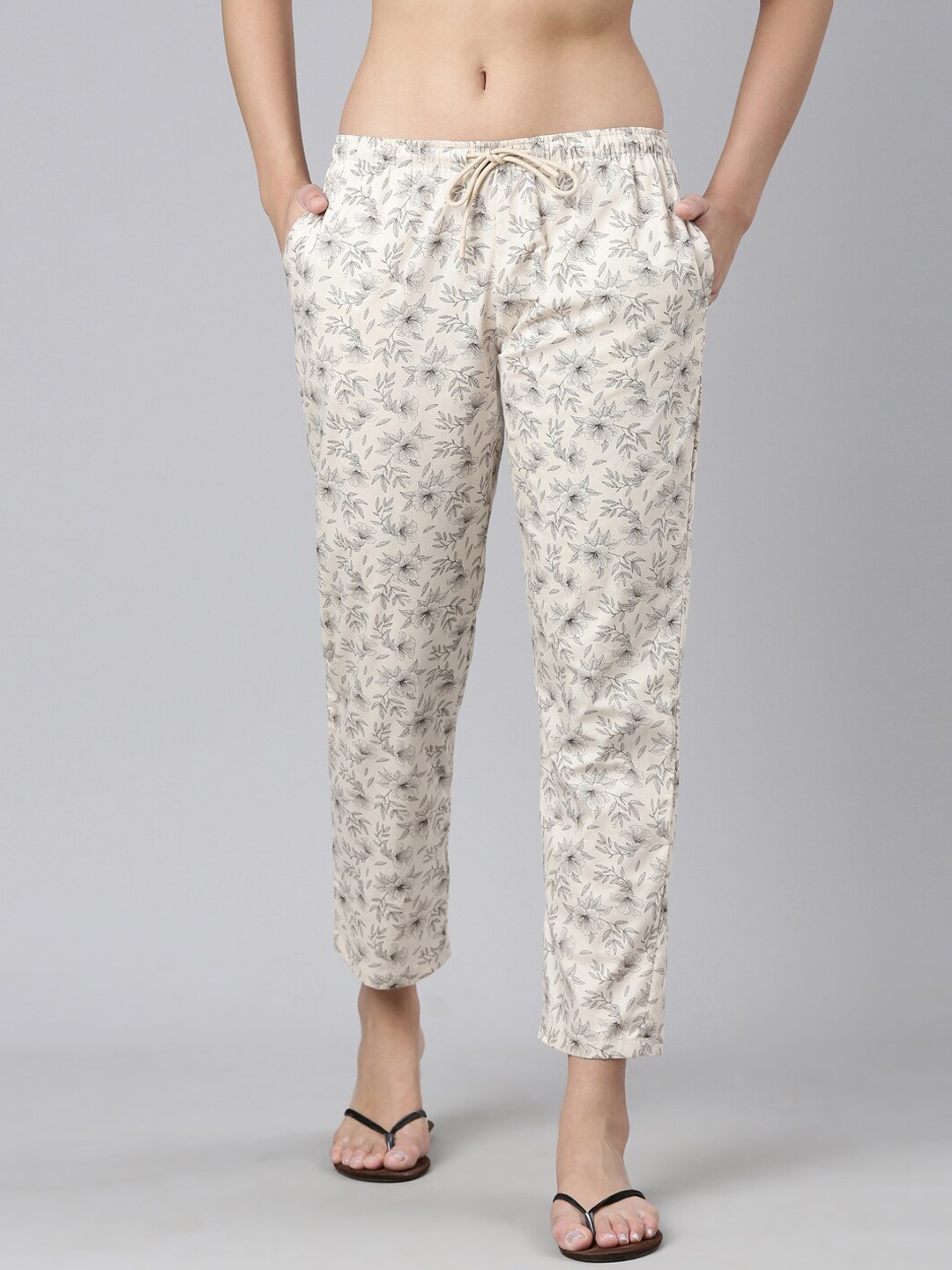 

Enamor Women Floral Printed Cotton Lounge Pants, Beige