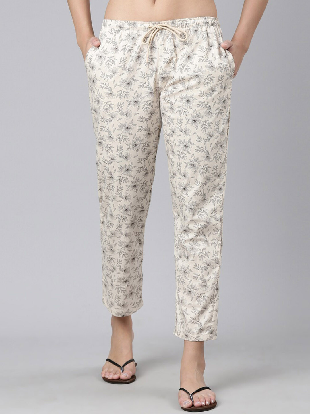 

Enamor Women Floral Printed Cotton Lounge Pants, Beige