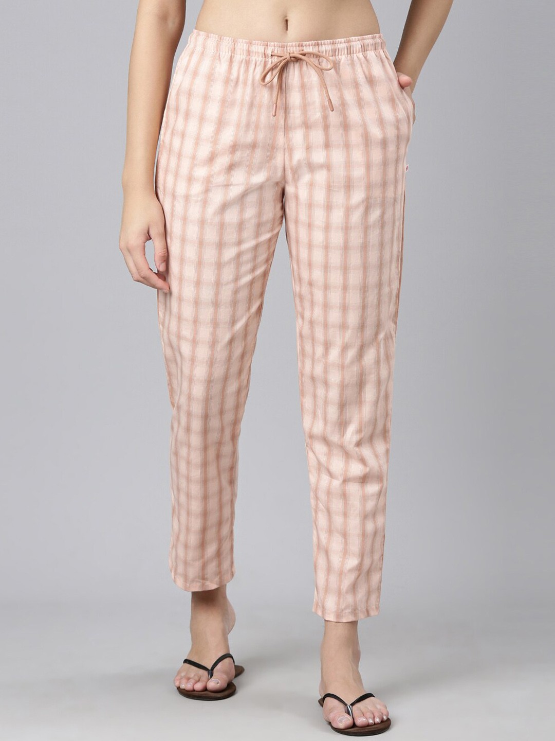 

Enamor Women Checked Cotton Lounge Pants, Peach