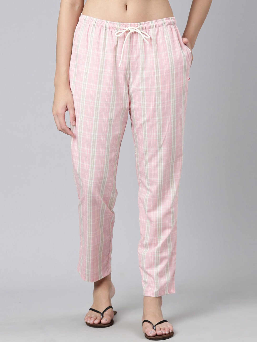 Enamor Women Checked Cotton Lounge Pants, Pink