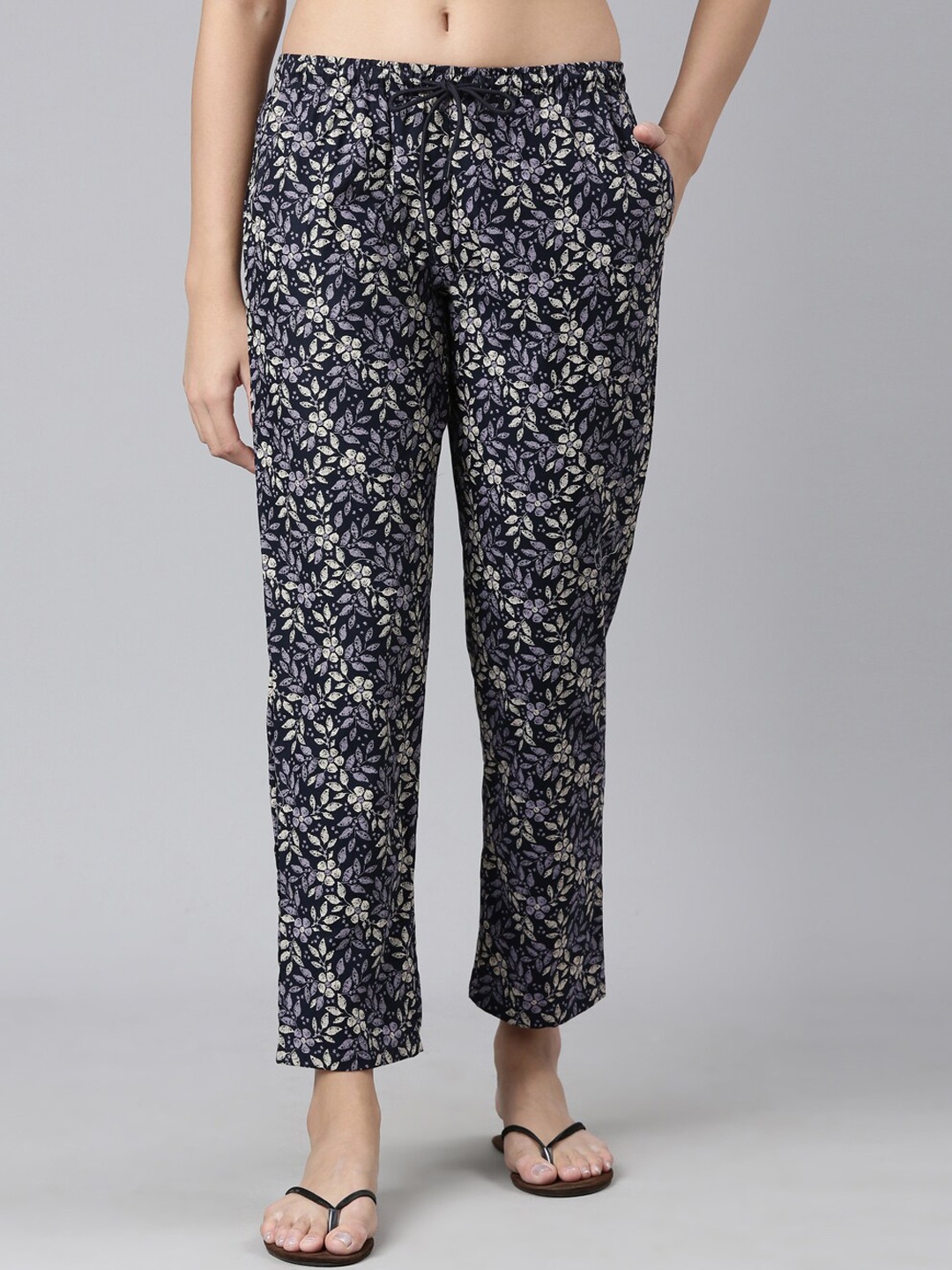 

Enamor Women Printed Cotton Lounge Pants, Navy blue