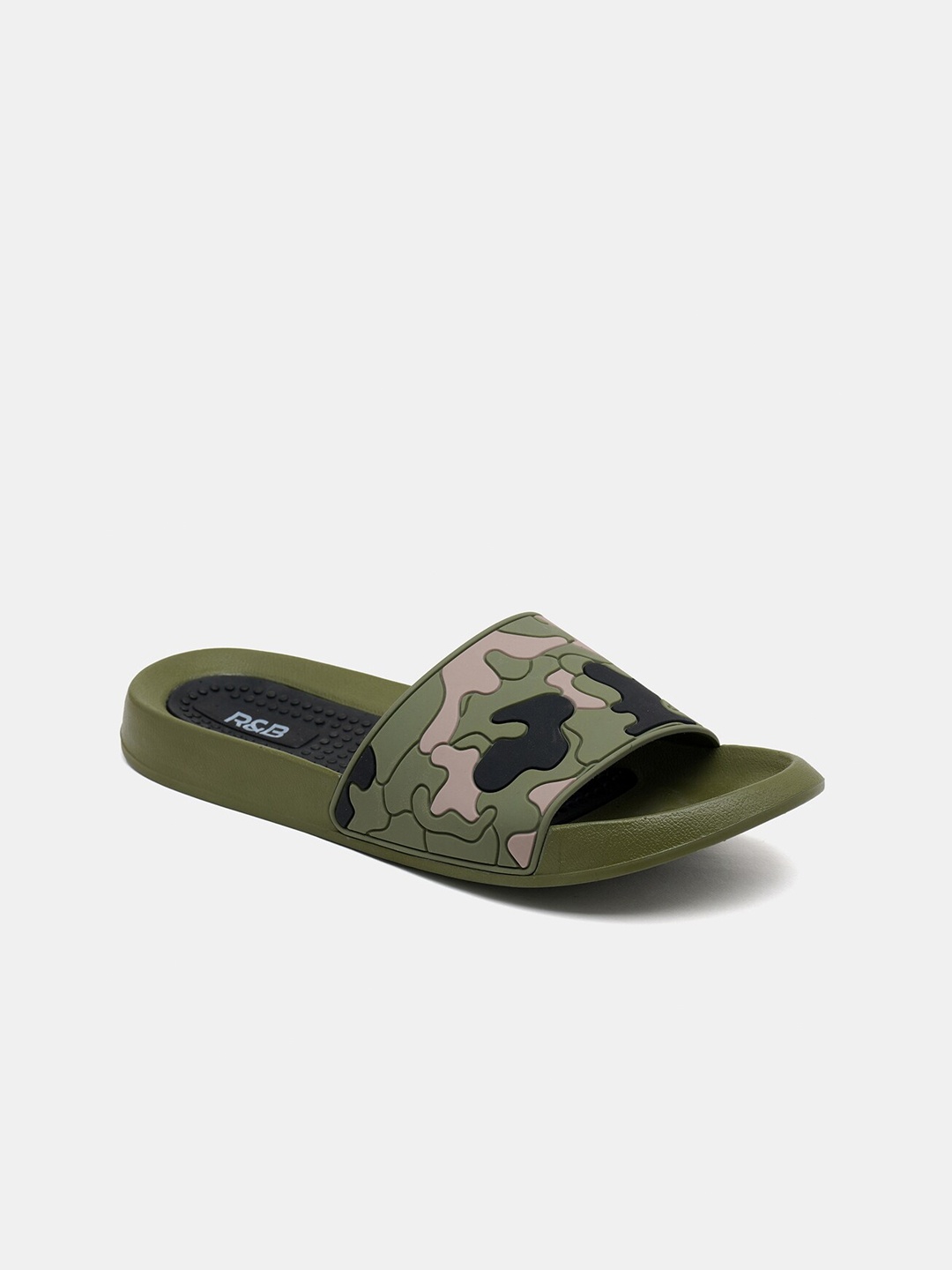 

R&B Men Camouflage Printed Sliders, Olive