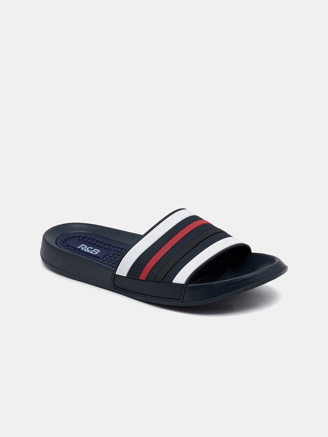 

R&B Men Striped Sliders, Navy blue