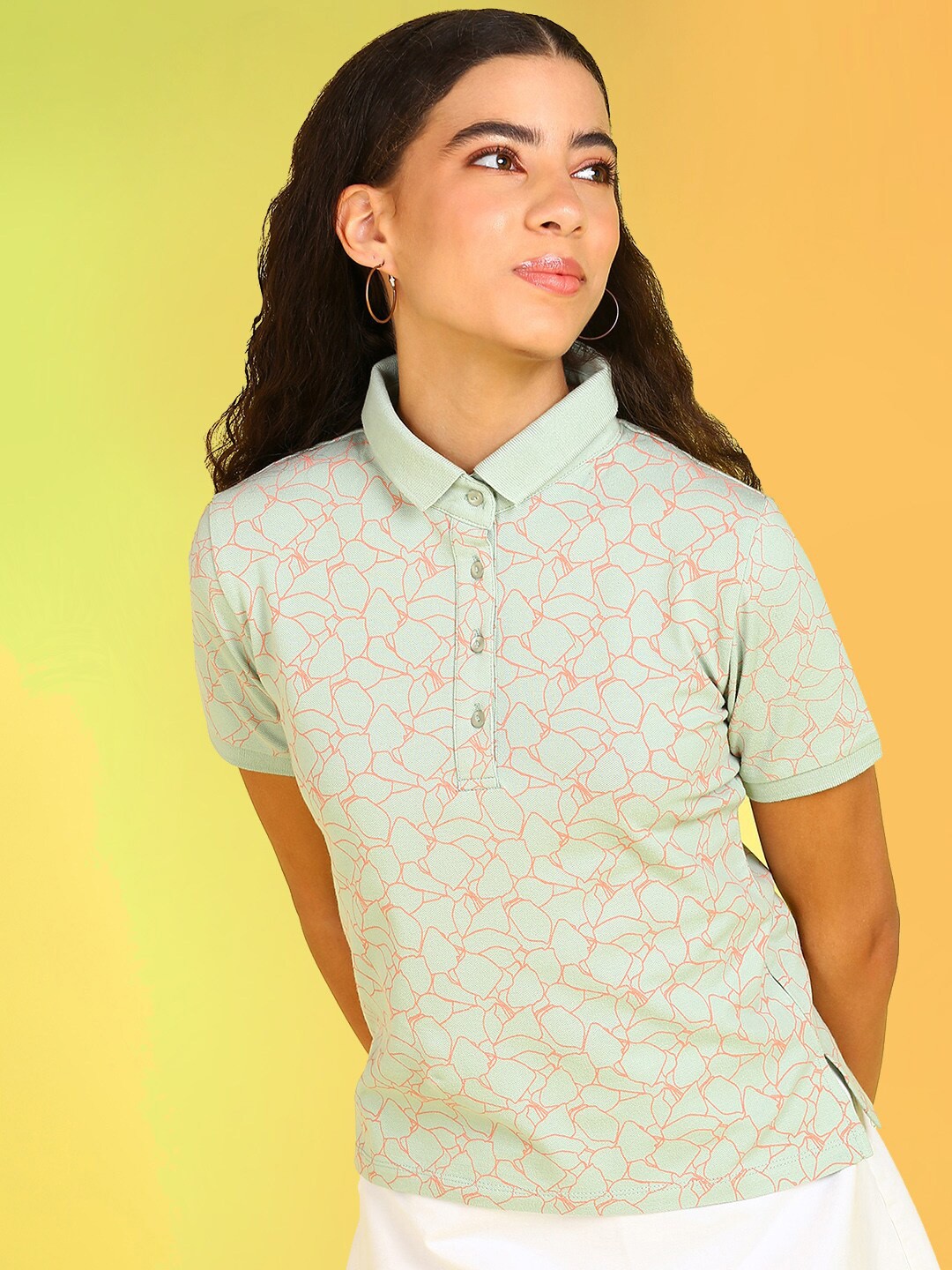 

Mast & Harbour Sea Green Abstract Printed Polo Sublimation Pure Cotton T-shirt
