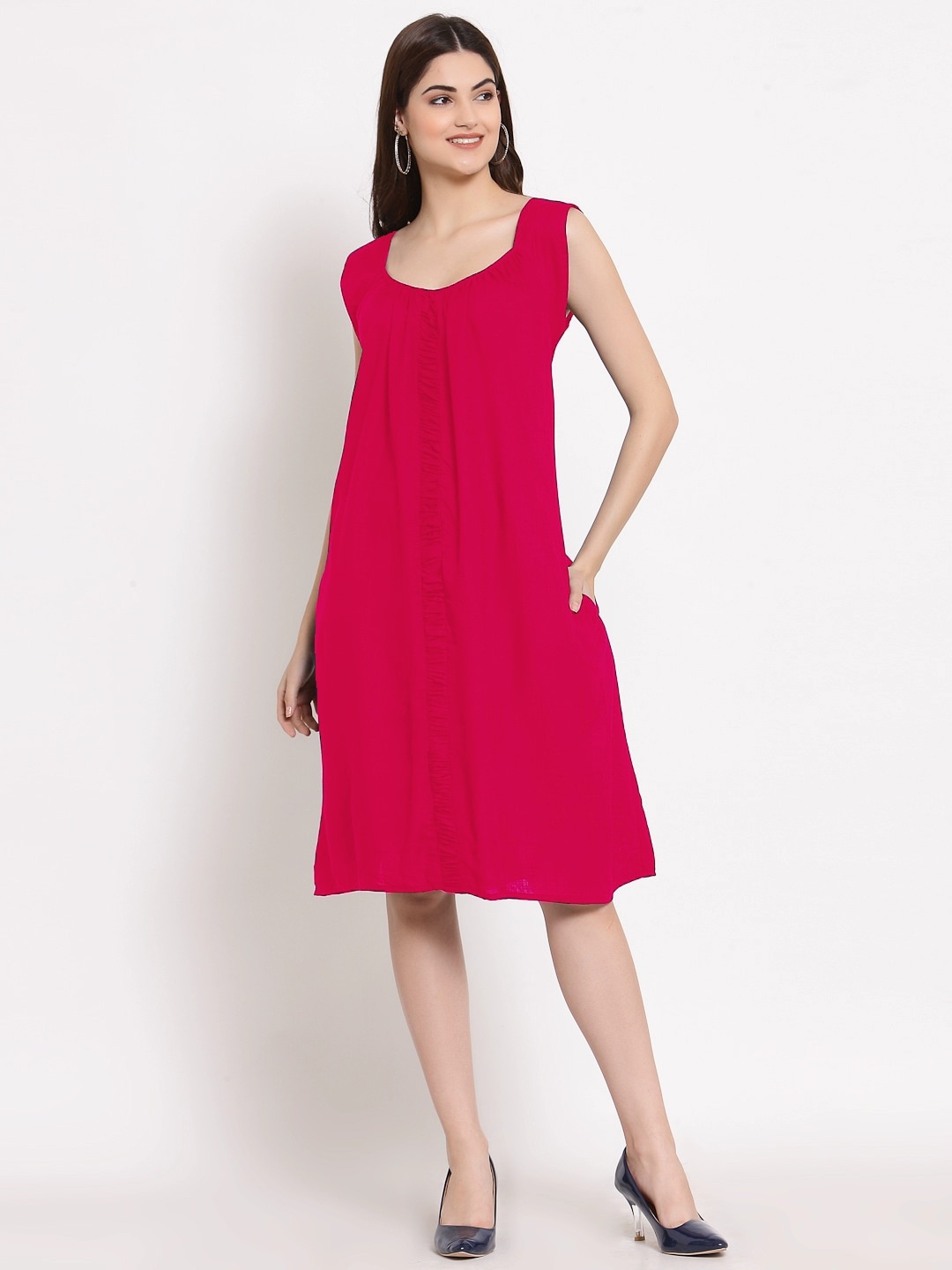 

PATRORNA Sleeveless Cotton A-Line Dress, Pink