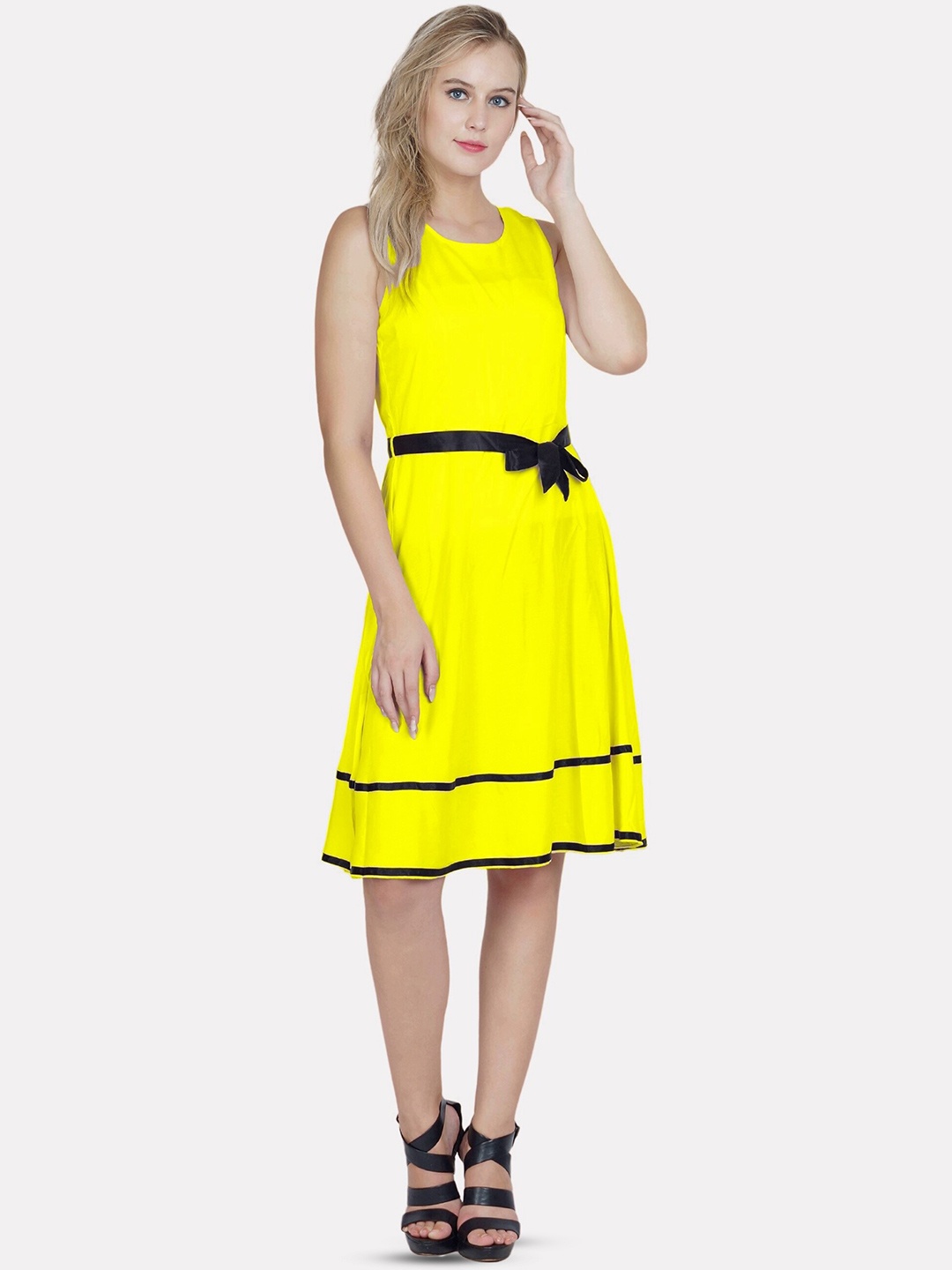 

PATRORNA Tie-Up Detail Fit & Flare Dress, Yellow