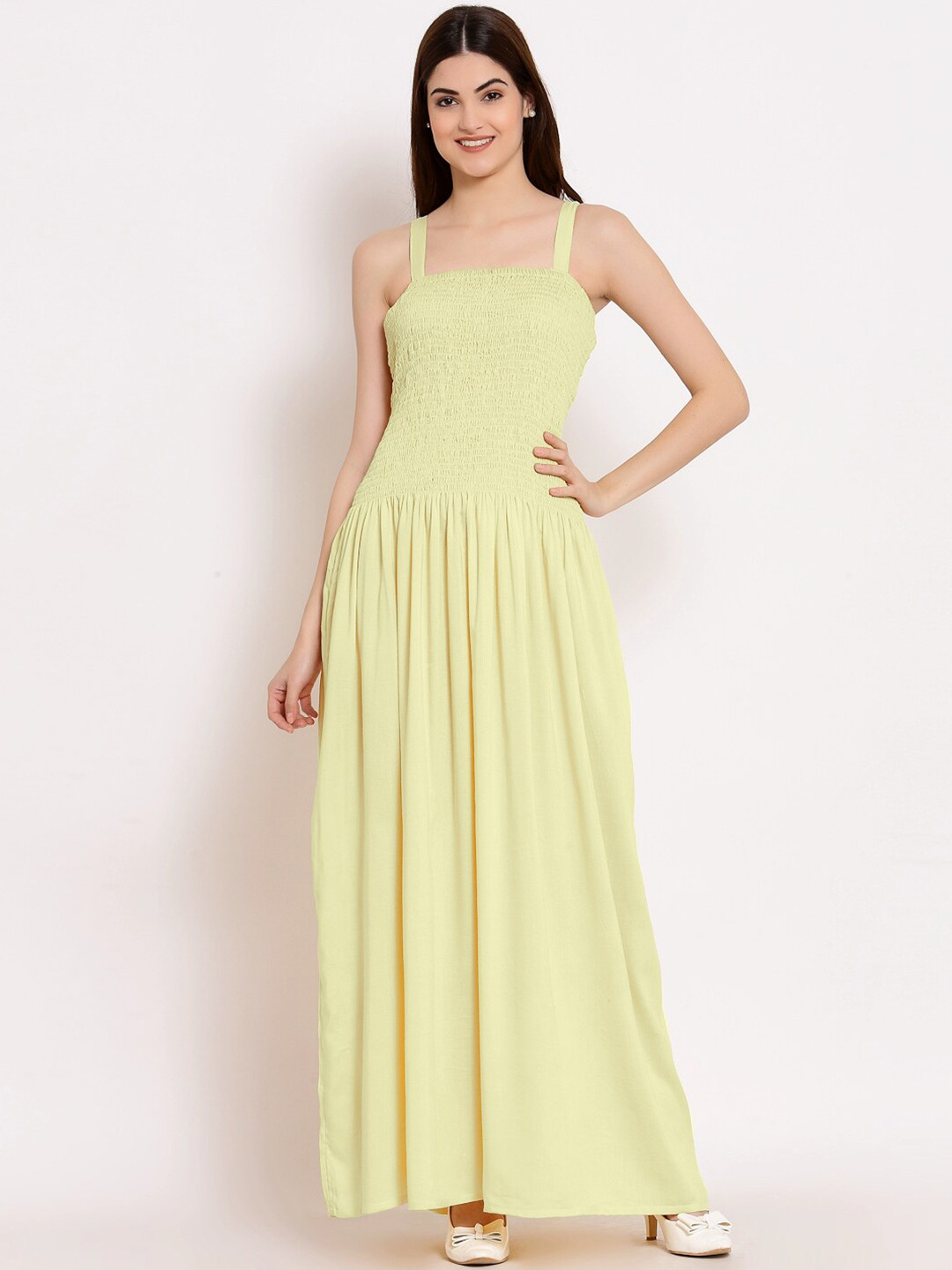 

PATRORNA Shoulder Straps Smocked Maxi Dress, Cream