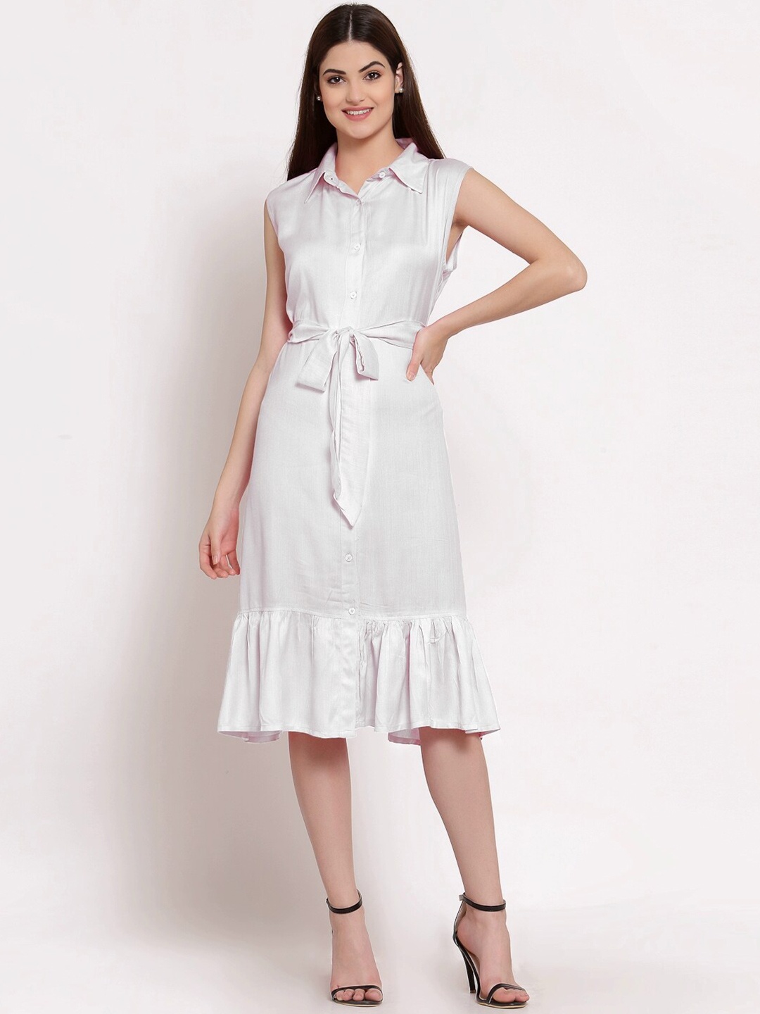 

PATRORNA Shirt Dress With Belt, White