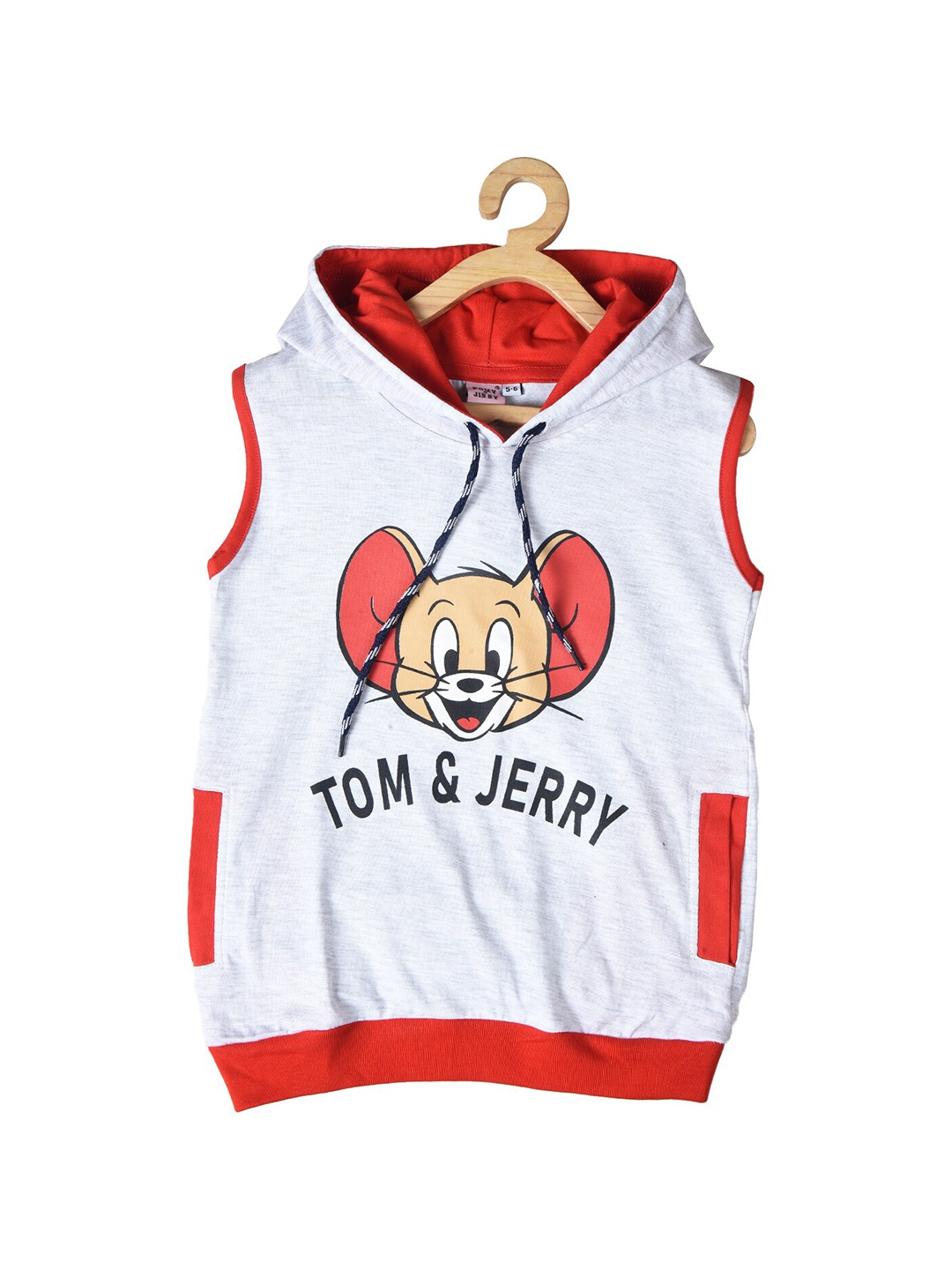 

POMY & JINNY Kids Tom & Jerry Printed Cotton Hooded Sweatshirt, Grey melange