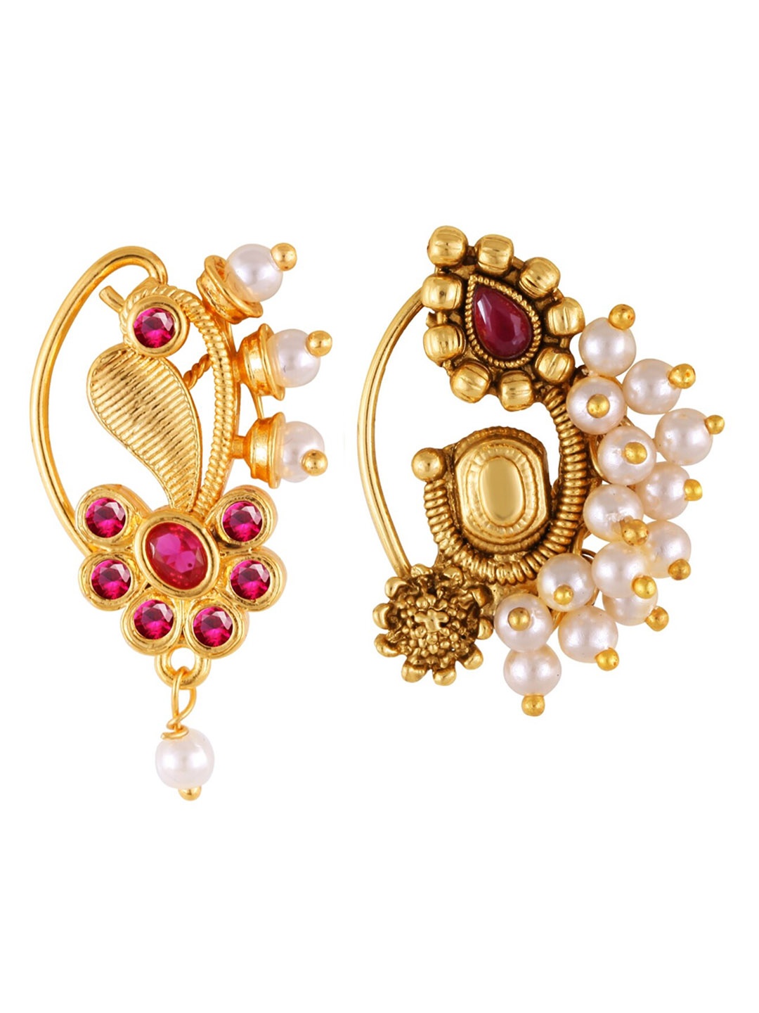 

Vighnaharta Set Of 2 Gold-Plated Pearl Beaded Nosepin