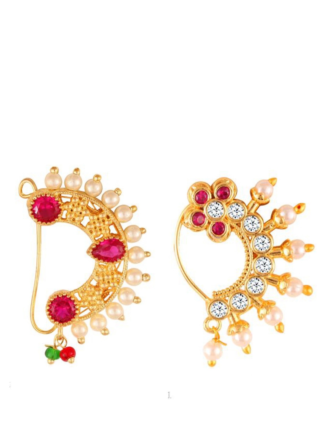 

Vighnaharta Set Of 2 Gold-Plated CZ Studded & Pearl Beaded Insert Nosepin