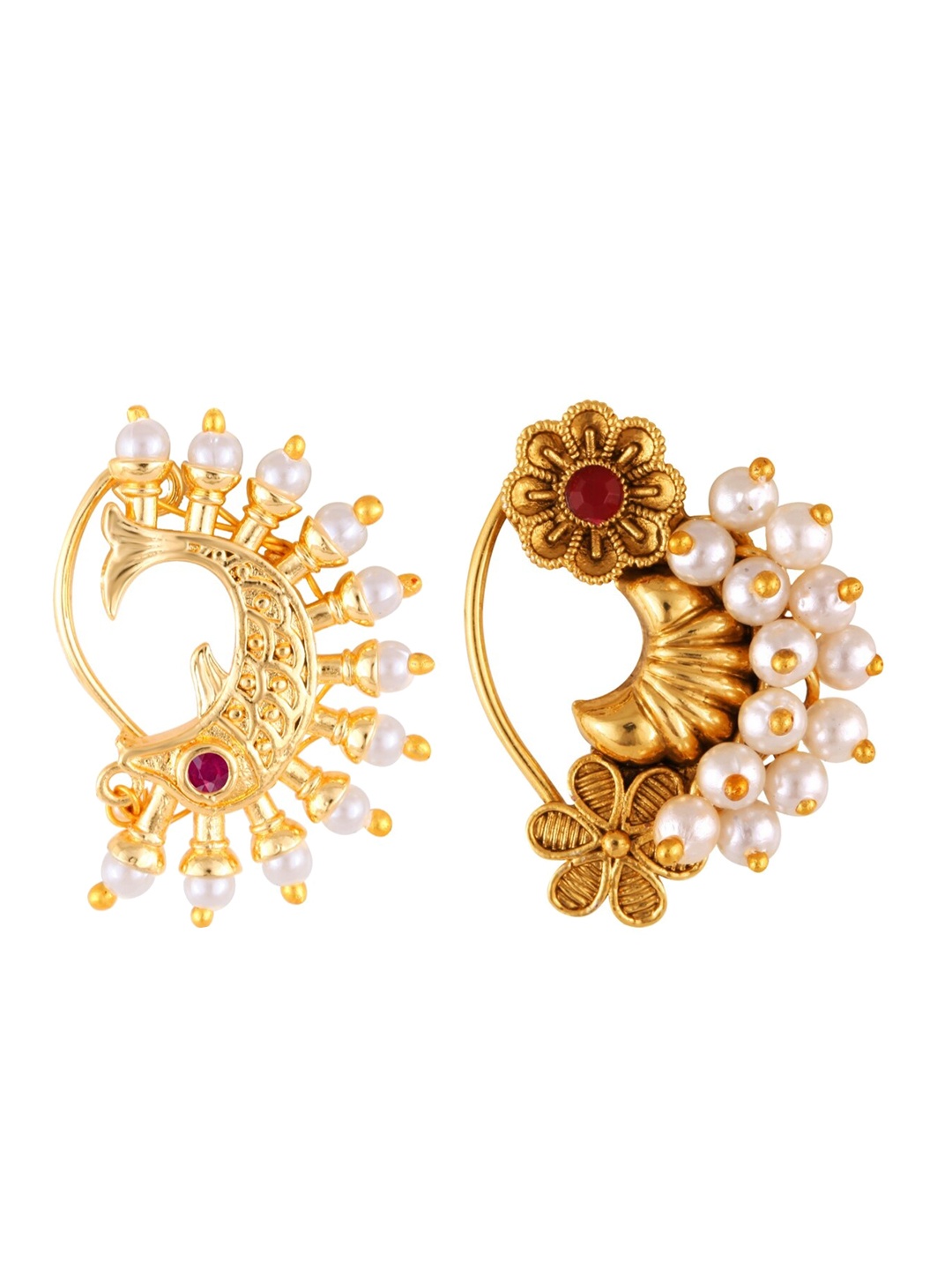 

Vighnaharta Set Of 2 Gold-Plated Pearl Beaded Nosepin