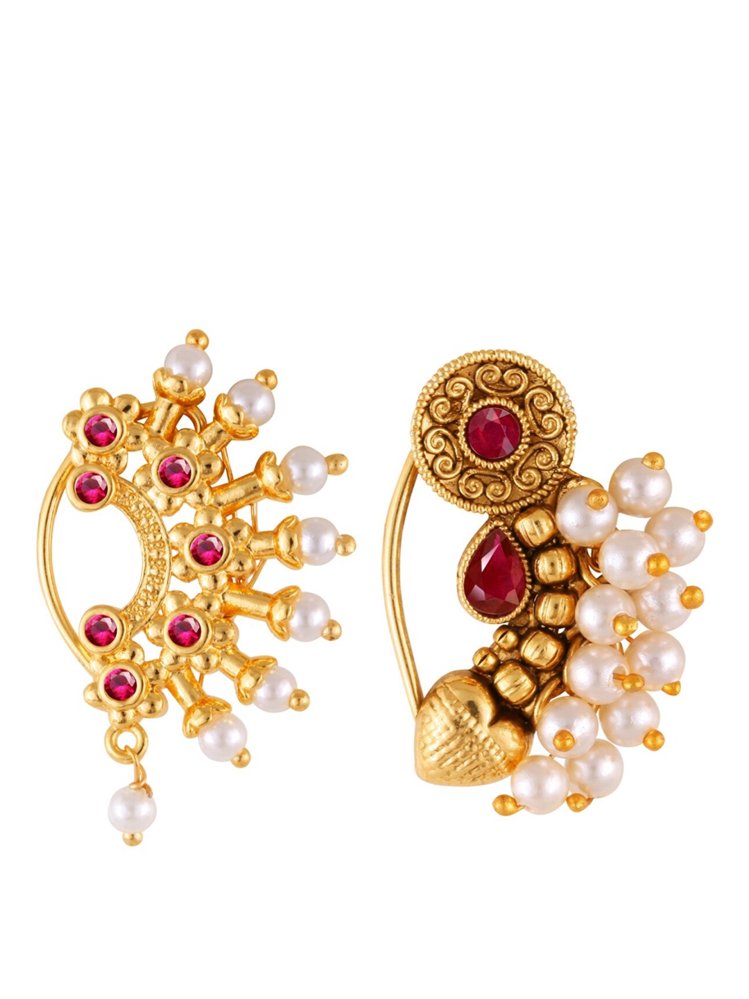 

Vighnaharta Set Of 2 Gold-Plated Pearl Beaded Nosepin