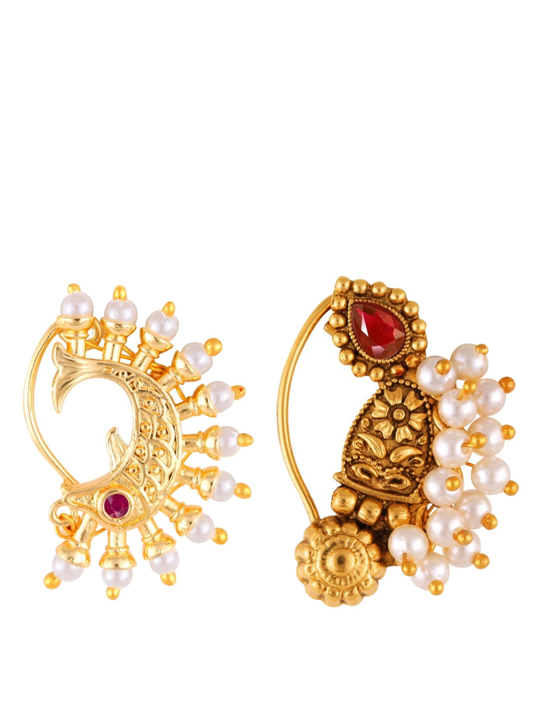 

Vighnaharta Set Of 2 Gold-Plated Pearl Beaded Nosepin