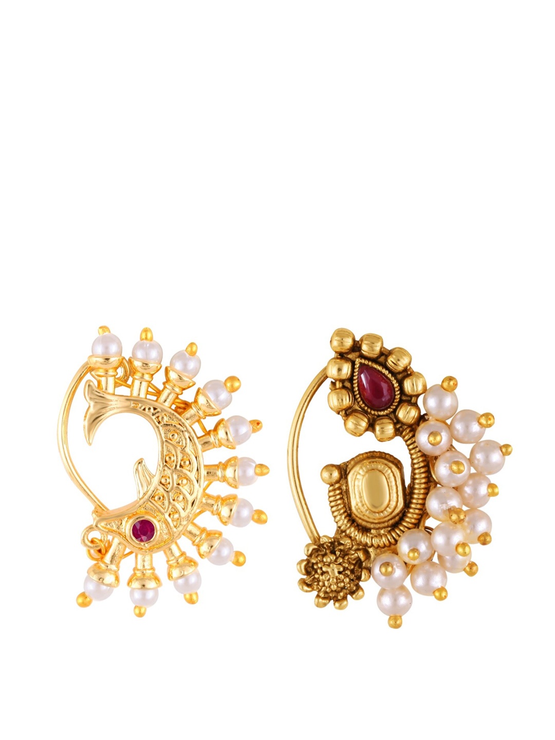 

Vighnaharta Set Of 2 Gold-Plated Beaded Nosepin