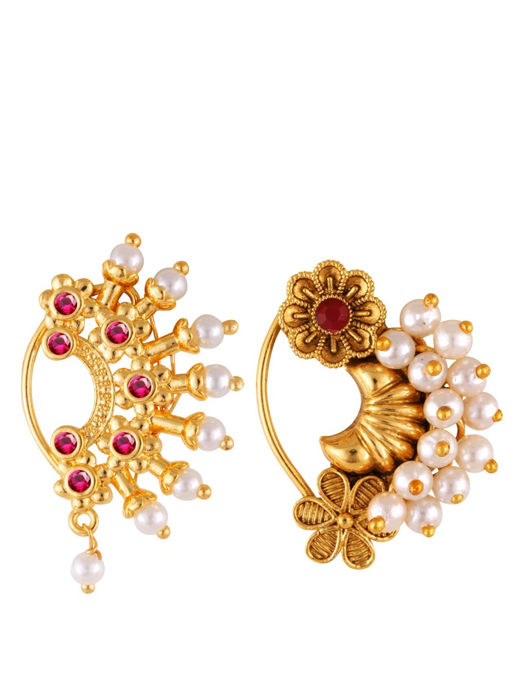 

Vighnaharta Set Of 2 Gold-Plated Pearl Beaded Nosepins