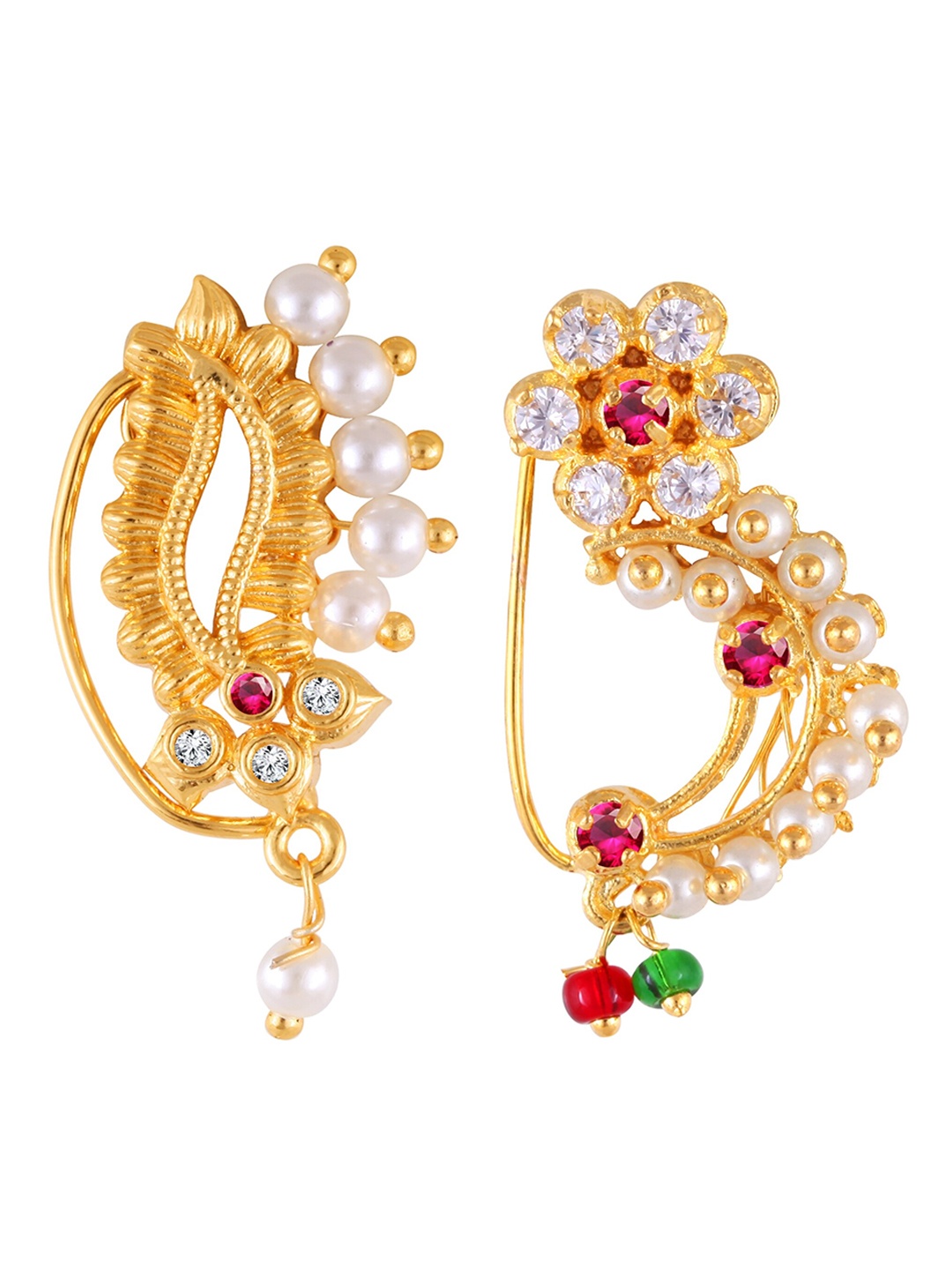 

Vighnaharta Set Of 2 Gold-Plated & Stone Studded Nosepins, Red