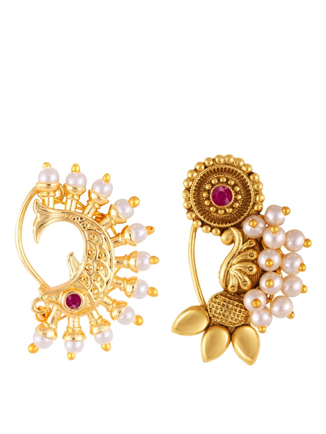 

Vighnaharta Set Of 2 Gold-Plated Pearl Beaded Nosepins