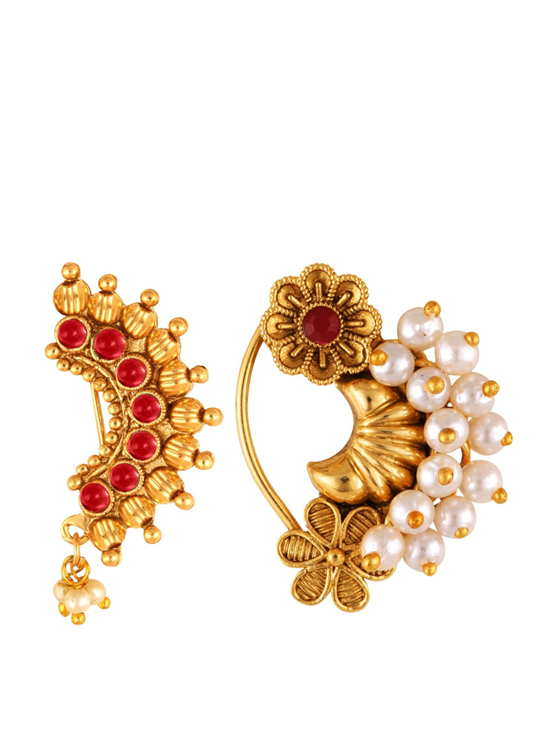 

Vighnaharta Set Of 2 Gold-Plated Beaded Nosepin
