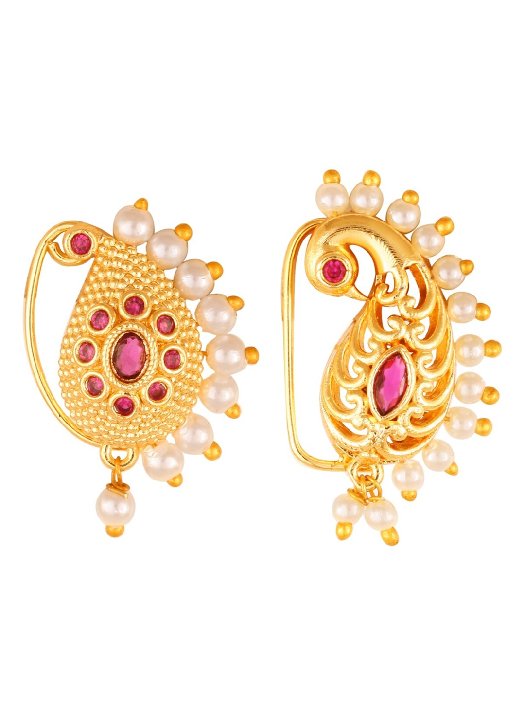 

Vighnaharta Set Of 2 Gold-Plated Stone Studded & Pearl Beaded Nosepins