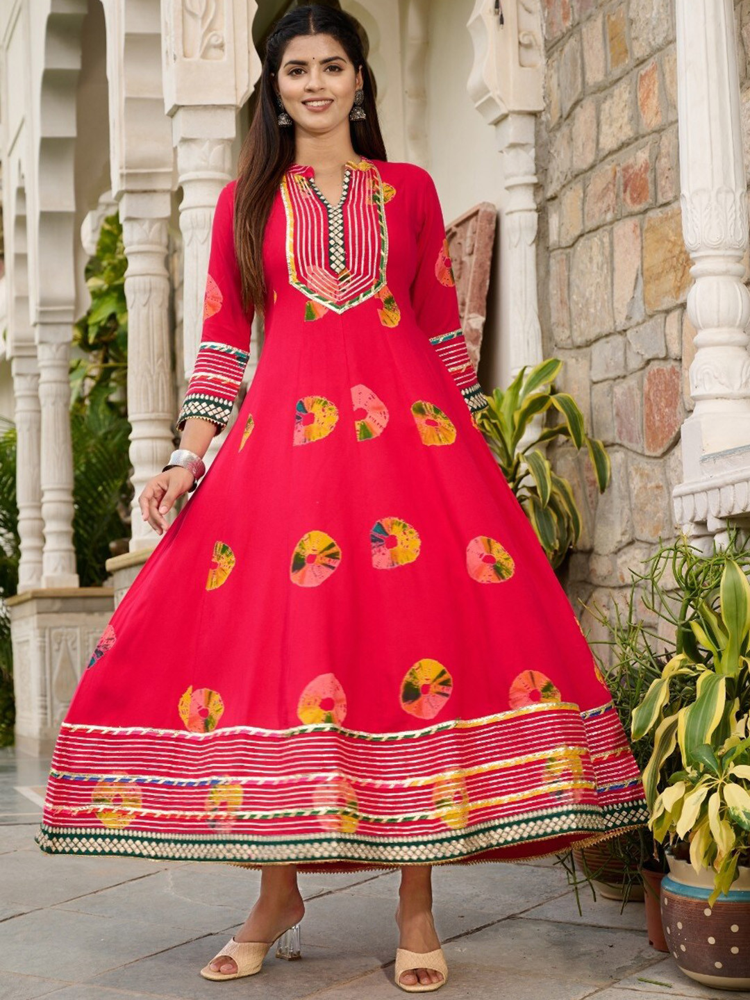 

Ramas Floral Embroidered Anarkali Dress, Pink