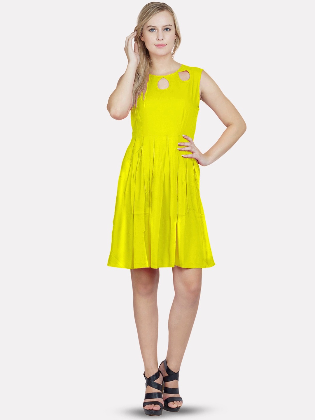 

PATRORNA Gathered Or Pleated Cotton A-Line Dress, Yellow