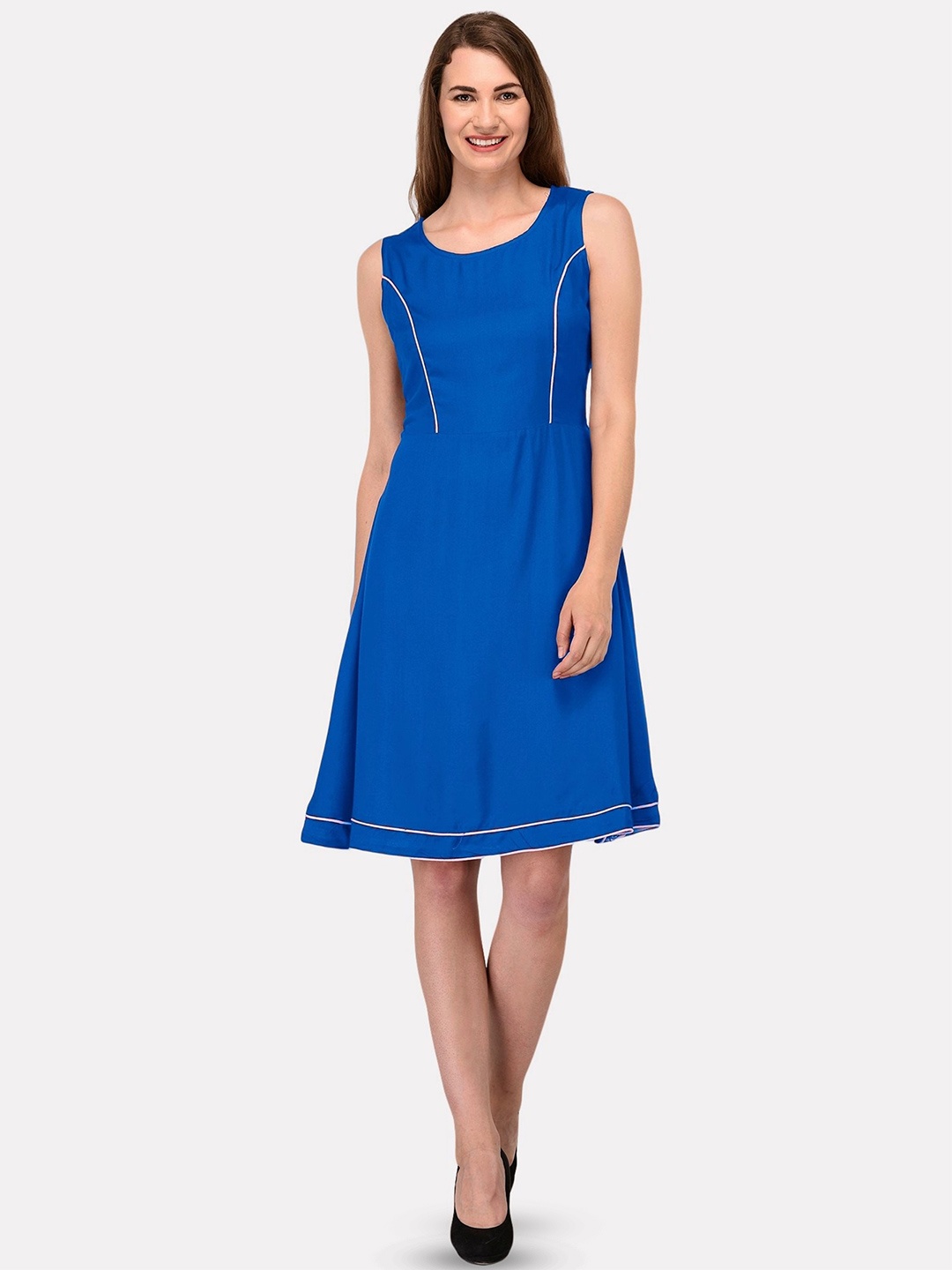 

PATRORNA Sleeveless Cotton Fit & Flare Dress, Blue