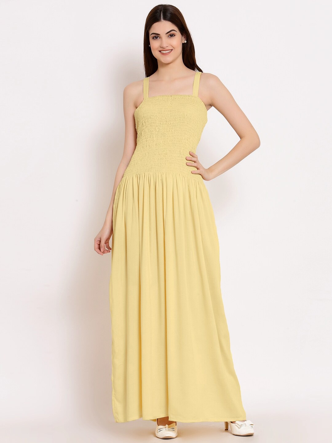 

PATRORNA Smocked Sleeveless Cotton Maxi Dress, Yellow