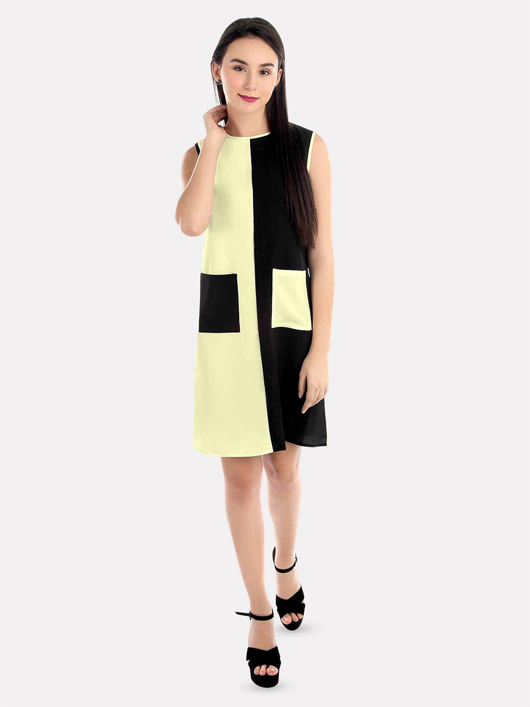 

PATRORNA Colourblocked A-Line Dress, Cream