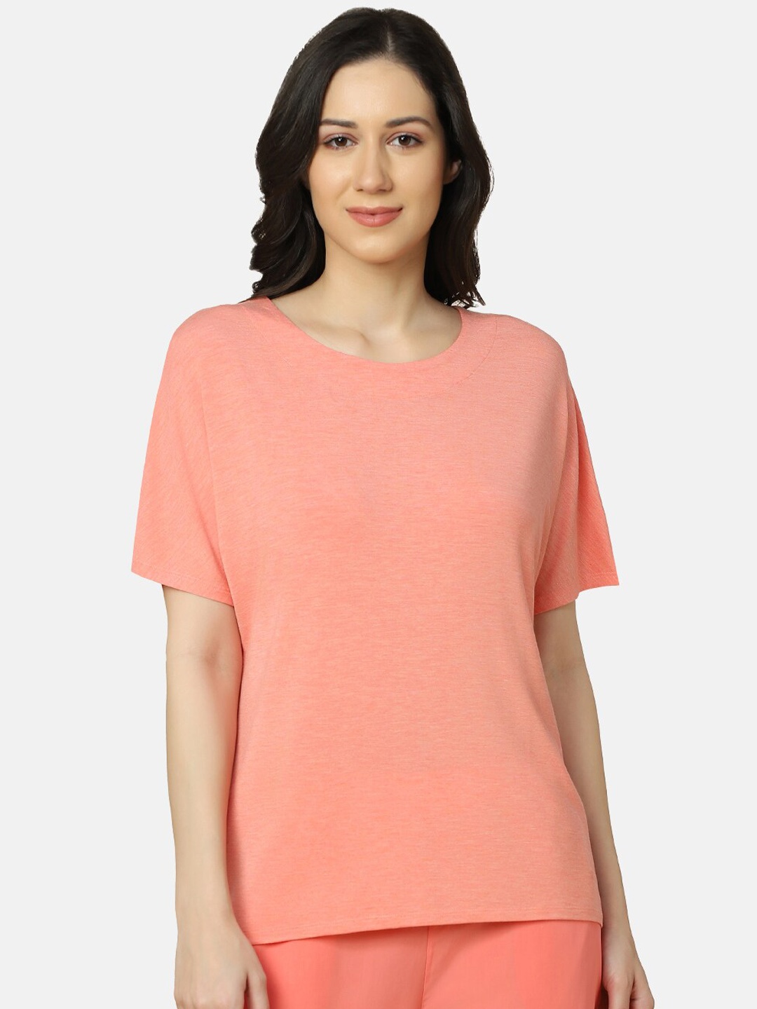 

Triumph Short Sleeves Round Neck Lounge T-shirts, Peach