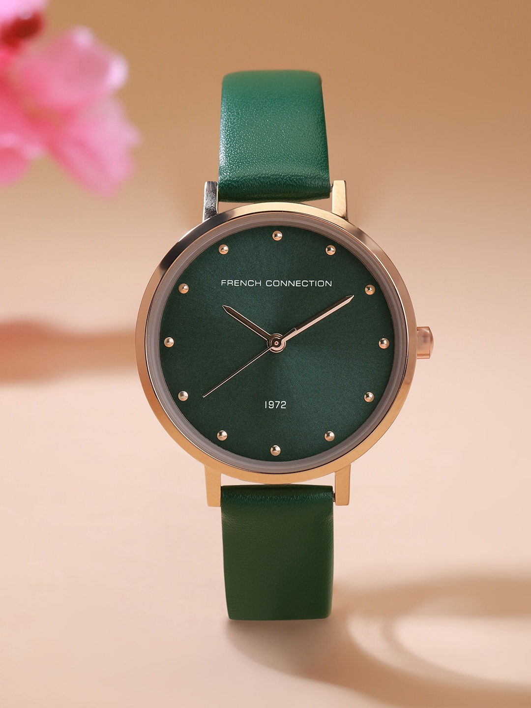 

French Connection Women Round Leather Analogue Watch FCN00080A, Green