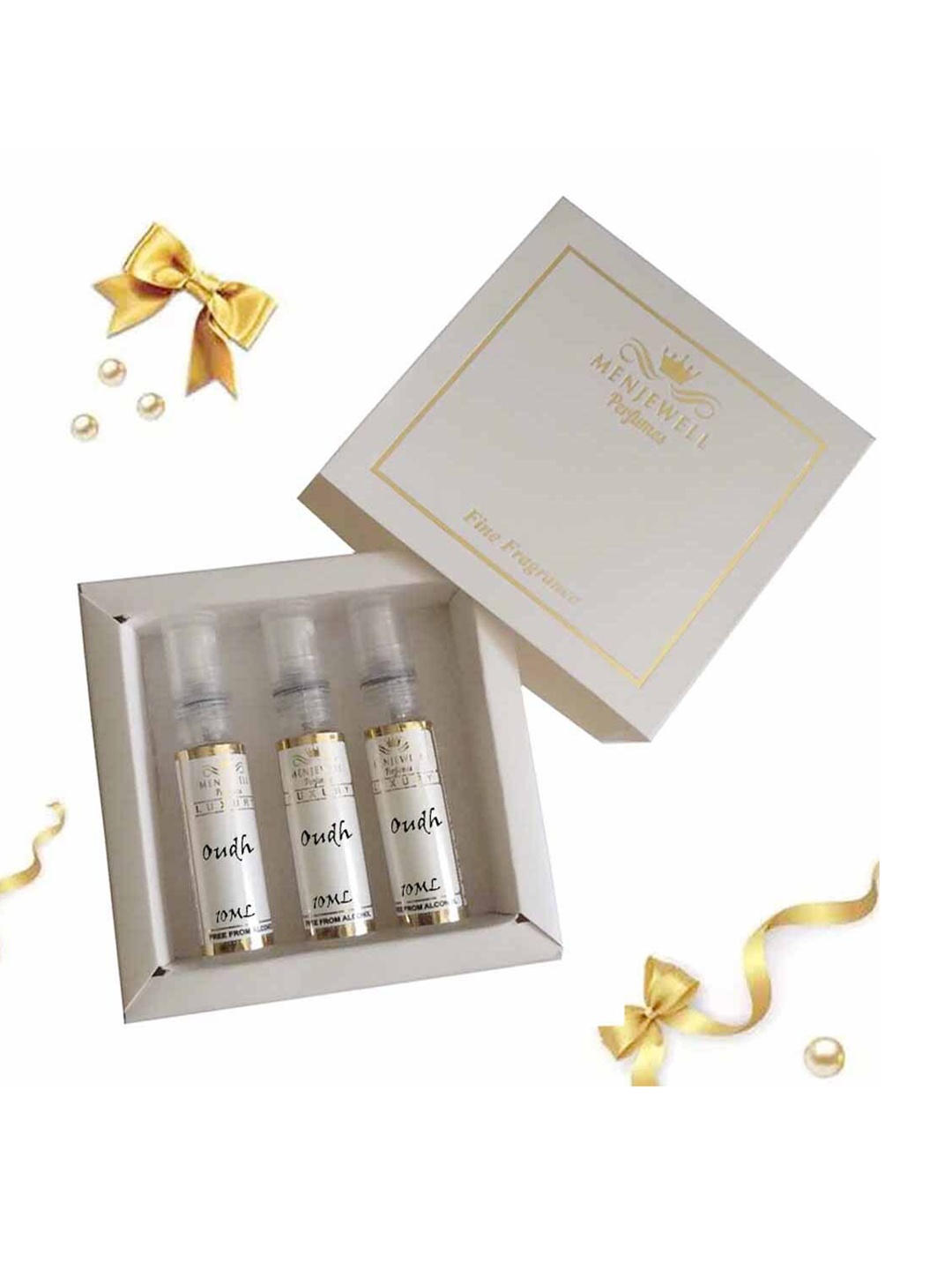 

Menjewell Men Set of 3 Oudh Long Lasting Perfumes - 10 ml Each, White