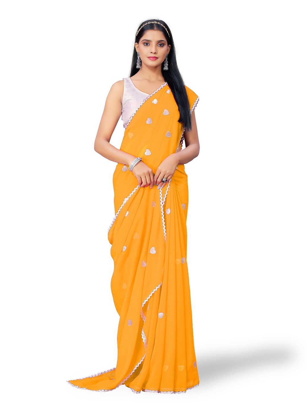 

Vaidehi Fashion Conversational Embroidered Pure Georgette Saree, Yellow